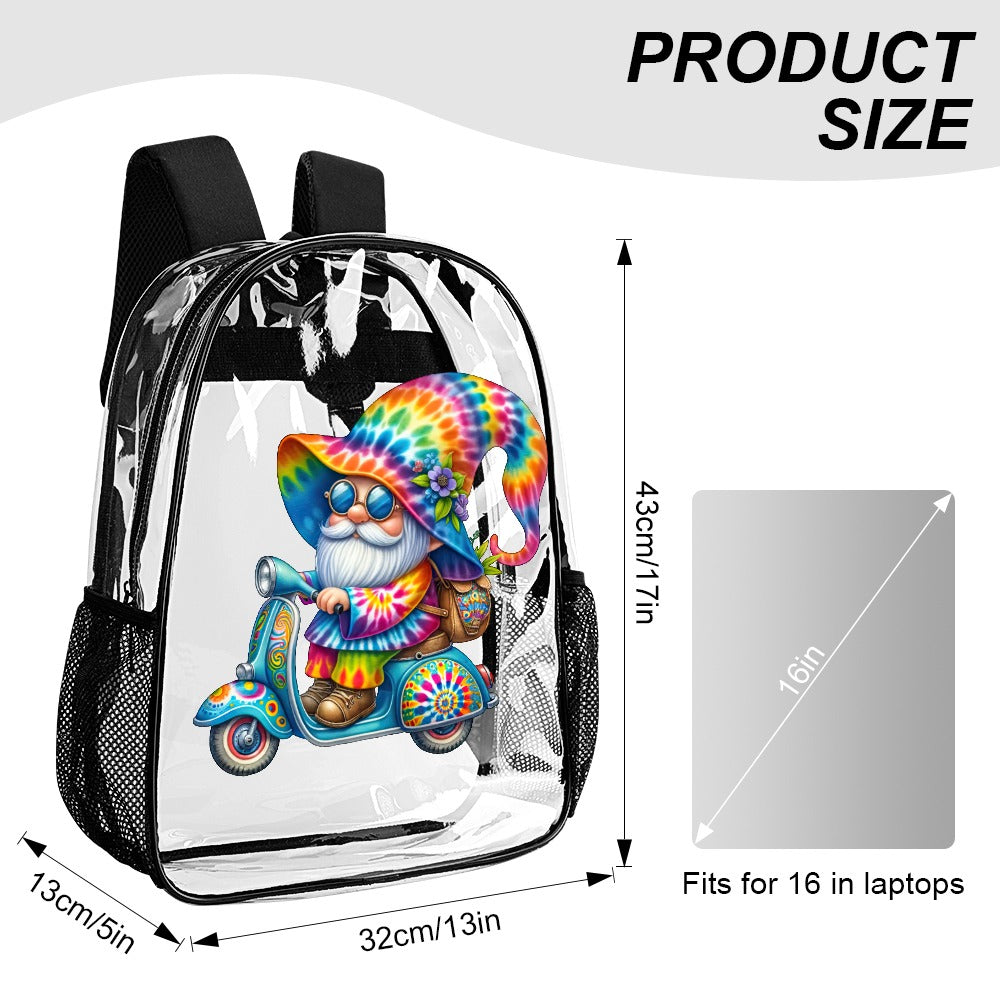 Tie Dye Gnome Riding Scooter Transparent Bag 17 inch