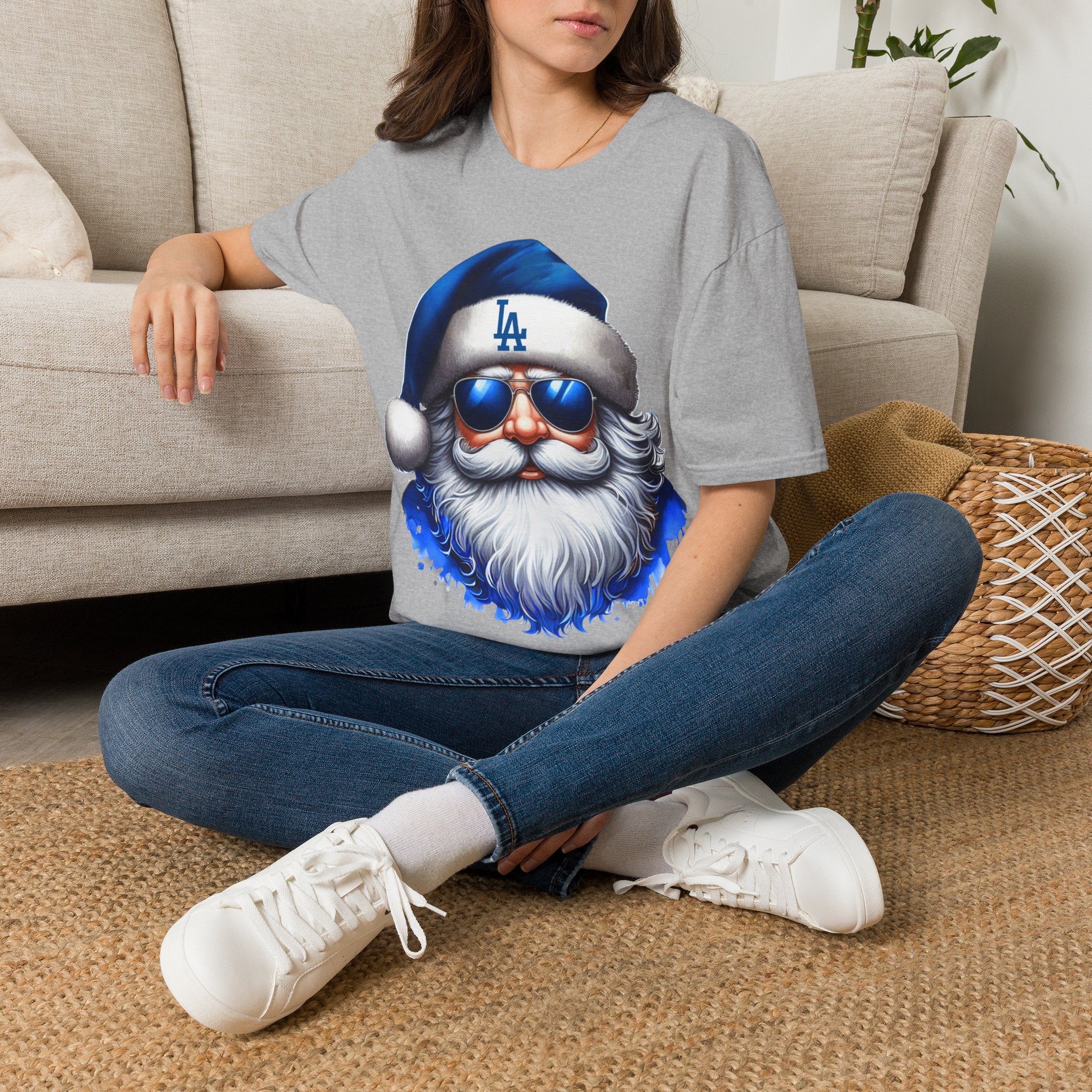 LA Dodgers Blue Santa T-Shirt — Cool Sunglasses Holiday Tee
