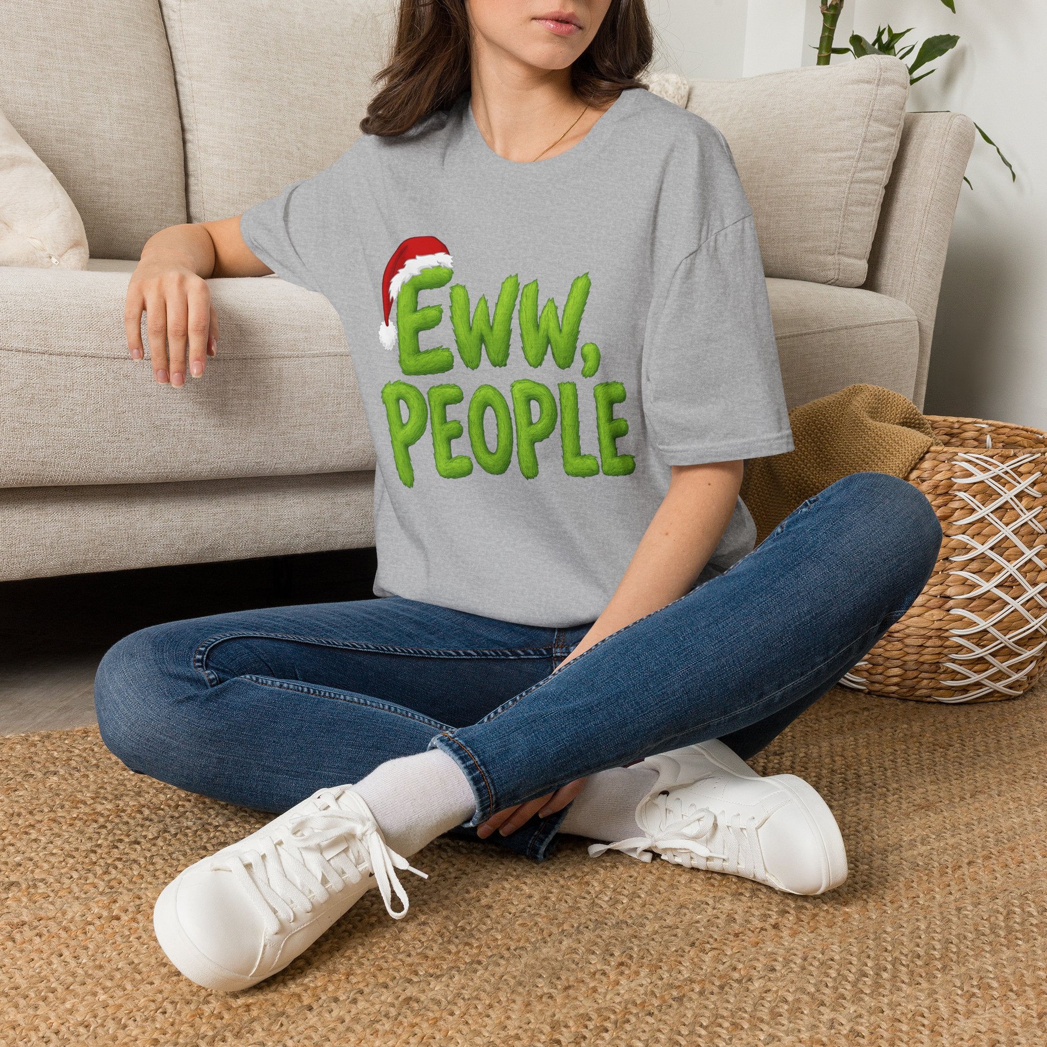 Eww, People T-Shirt | Funny Grinchy Santa Hat Holiday Tee