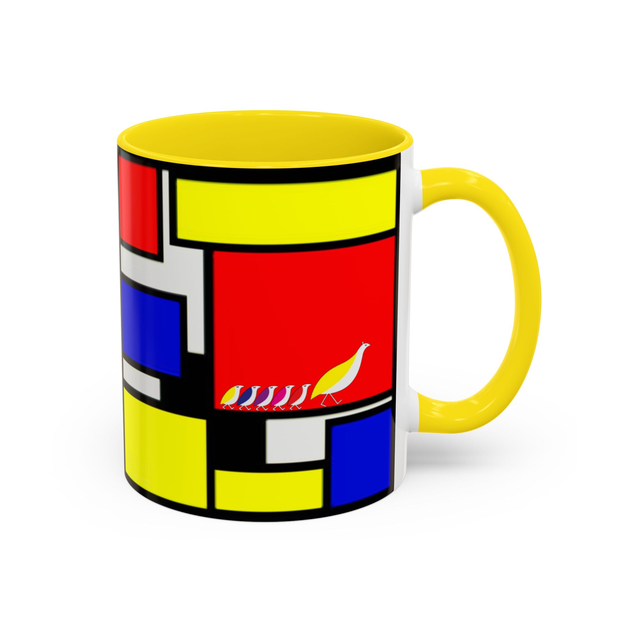 IKIYK School Bus Mondrian Style Geometric Pattern Mug | Accent Coffee Mug 11oz 15oz 1970s