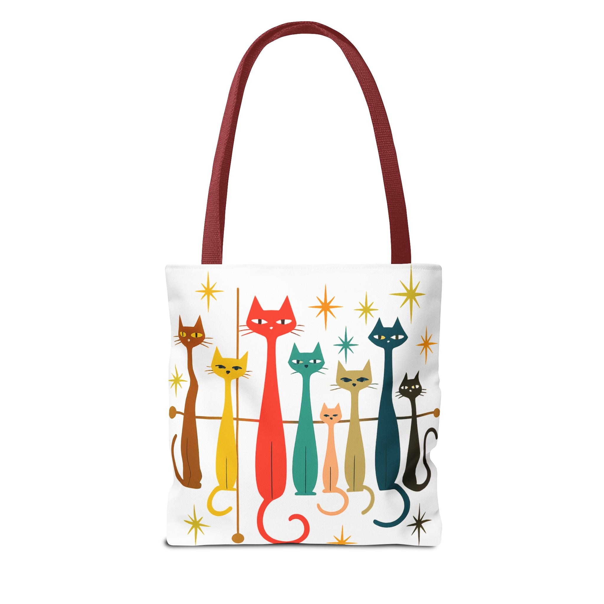 Retro Long Cats Tote Bag | Colorful Mid-Century Cat Pattern