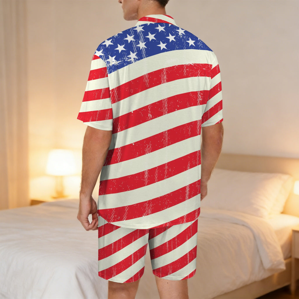 Go USA Men's V-Neck Short Pajama Set (Made in USA，Ships to USA Only)