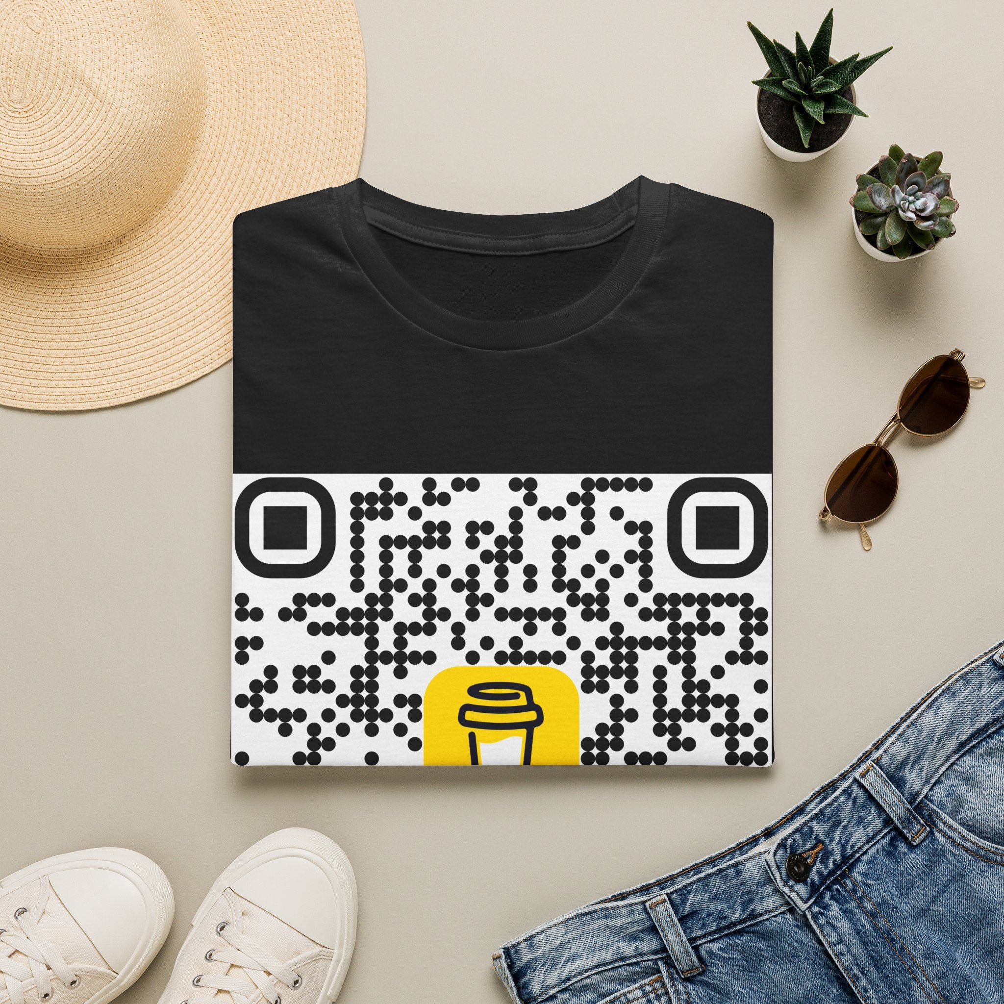 QR Code Coffee Cup T‑Shirt — Scan-to-Order Cafe Tee