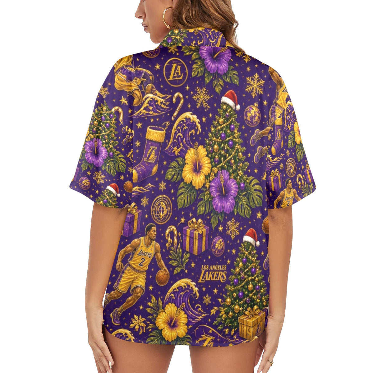 Lakers Christmas Women's All Over Print Hawaiian Shirt （Made in USA Ships to USA Only）
