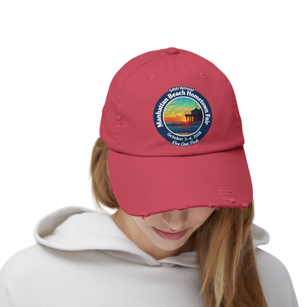 Distressed Baseball Cap - Manhattan Beach Hometown Fair 2026 Sunset Logo