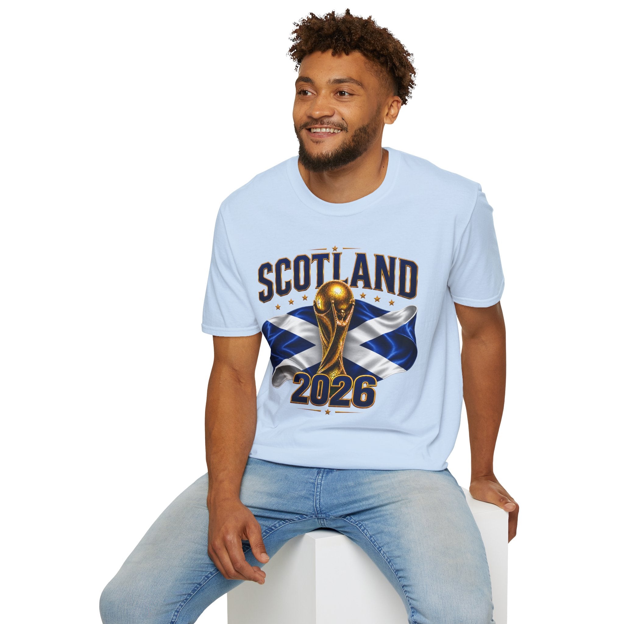 Scotland 2026 World Cup Soccer T-Shirt — Scottish Flag & Trophy Football Tee