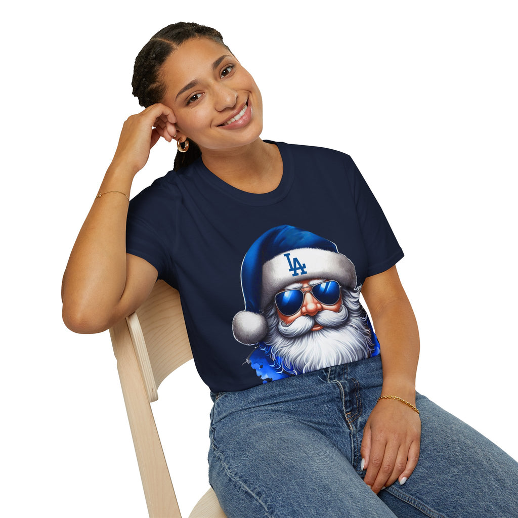 LA Dodgers Blue Santa T-Shirt — Cool Sunglasses Holiday Tee