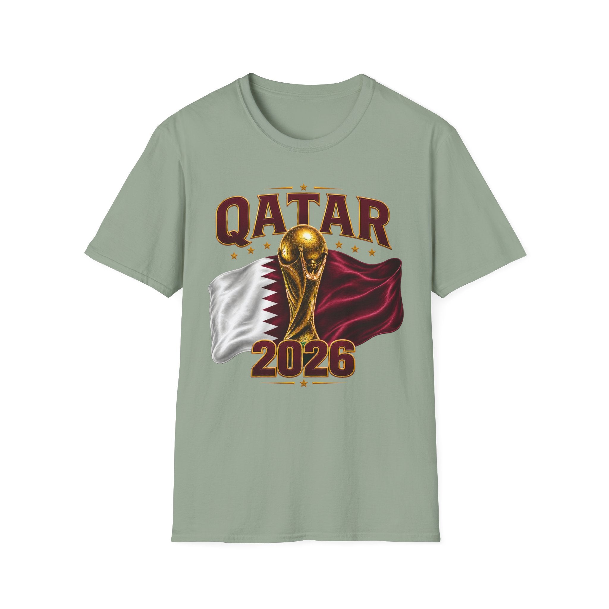 Qatar 2026 World Cup T-Shirt — Golden Trophy & Flag Soccer Tee