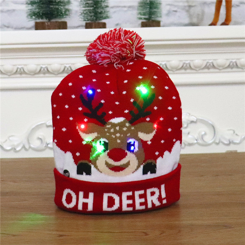 Christmas Decoration Supplies Adult Children's Knitted Christmas Hat Colorful Luminous Knitted Hat Elderly LED Christmas Hat