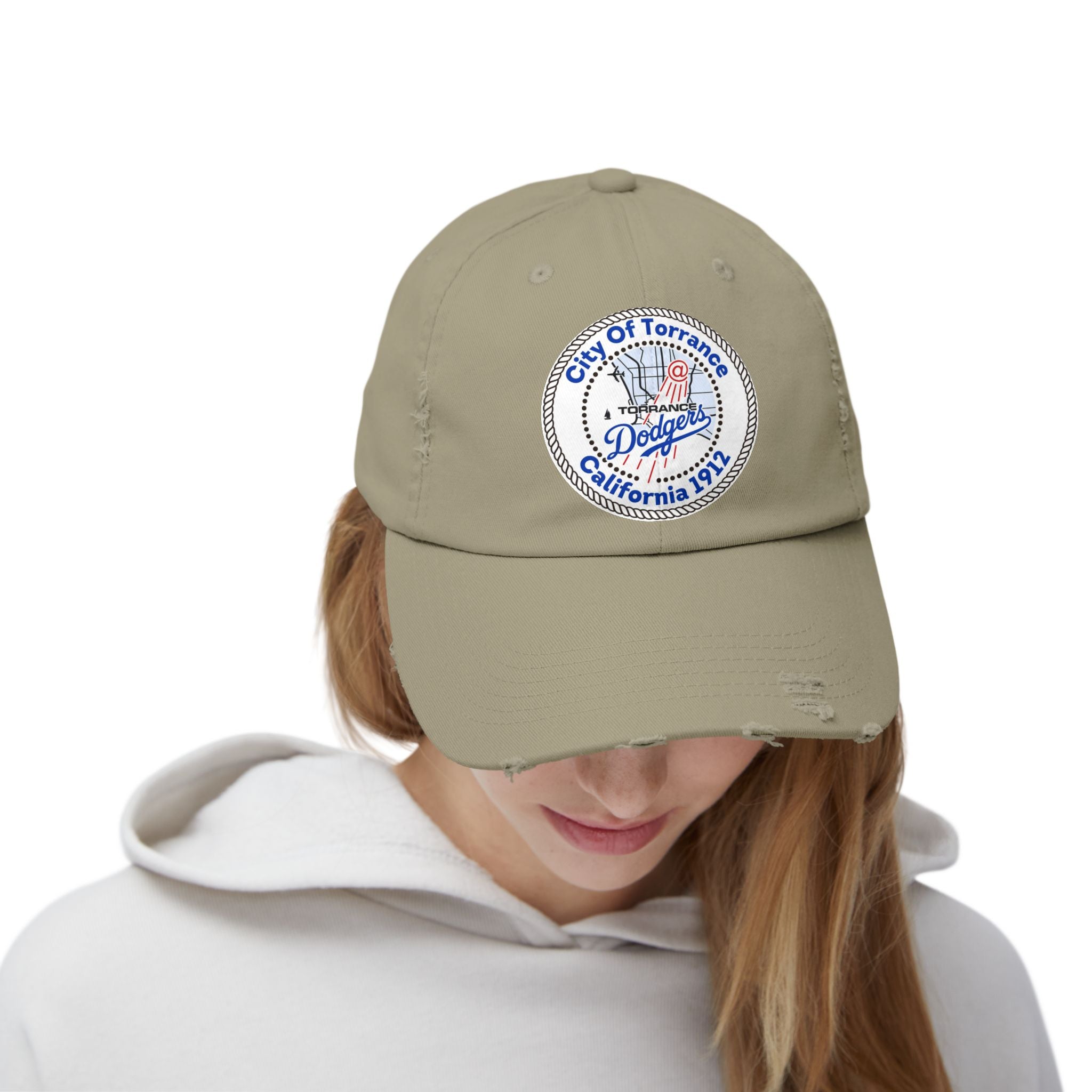 Distressed Baseball Cap with Torrance Dodgers Patch