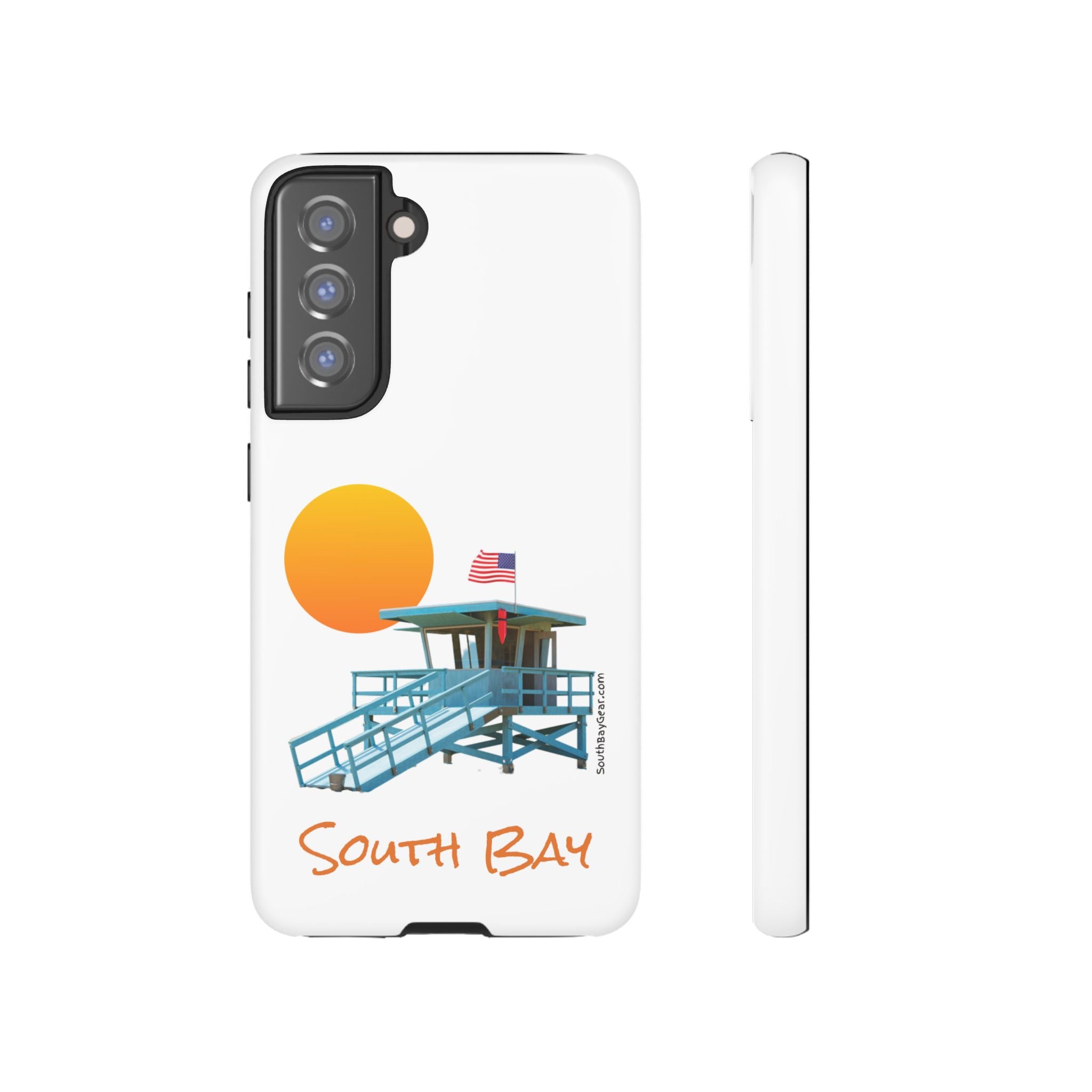 South Bay Lifeguard Stand with American Flag Tough Phone Cases