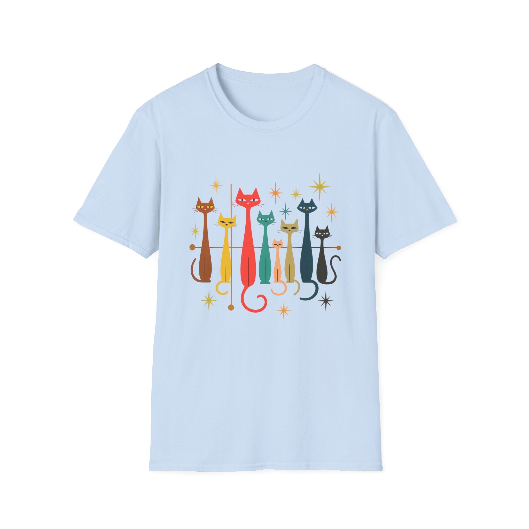 Retro Mid-Century Cats T-Shirt | Colorful Stylized Cat Illustration
