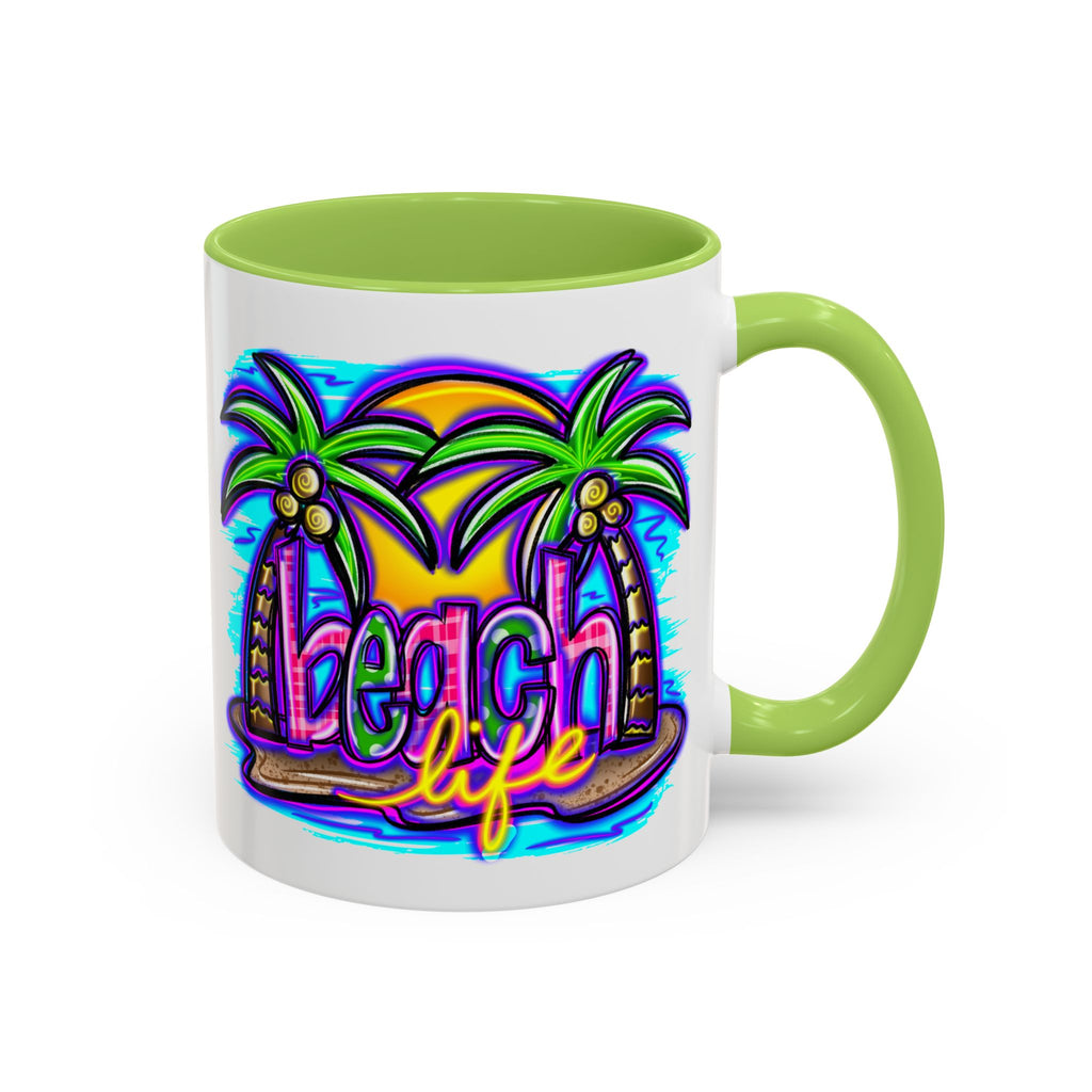 Beach Life Coffee Mug — Tropical Palm Sunset Accent Mug (11/15oz)