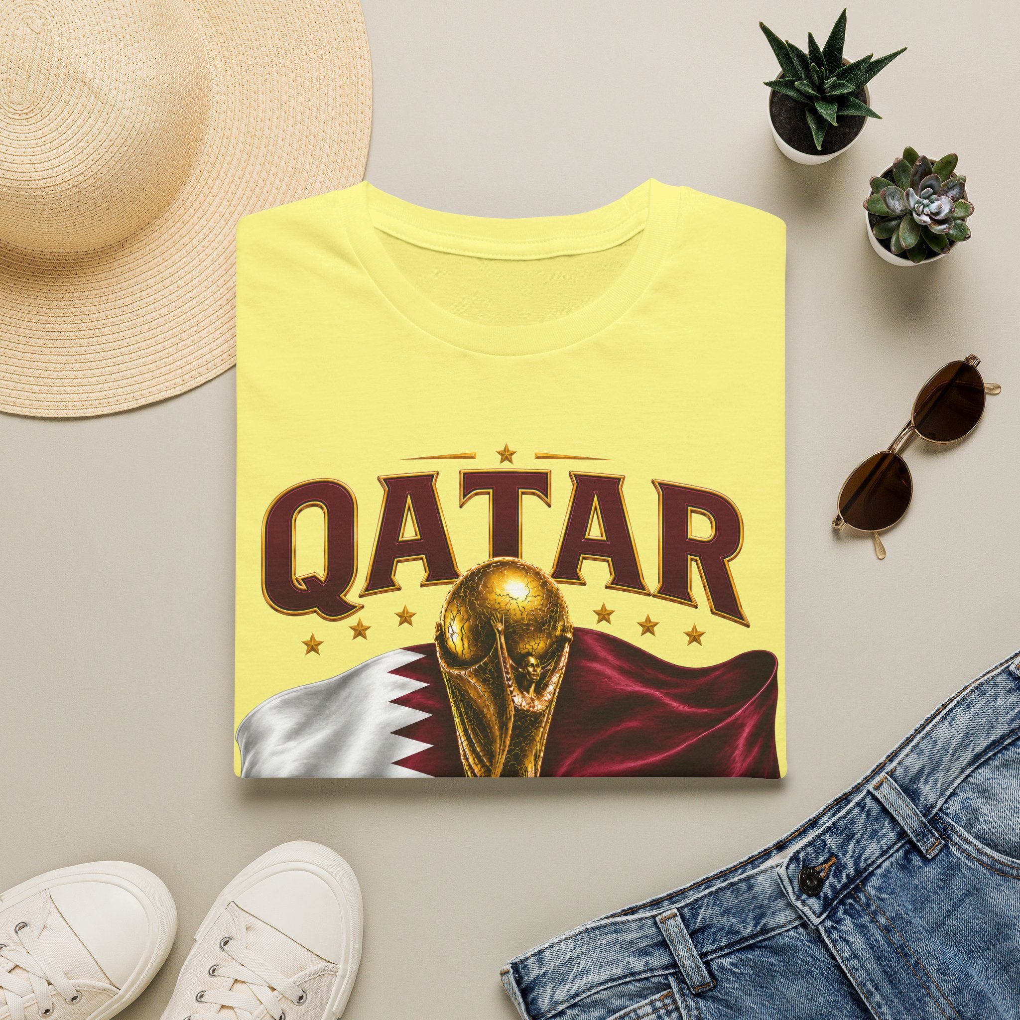 Qatar 2026 World Cup T-Shirt — Golden Trophy & Flag Soccer Tee