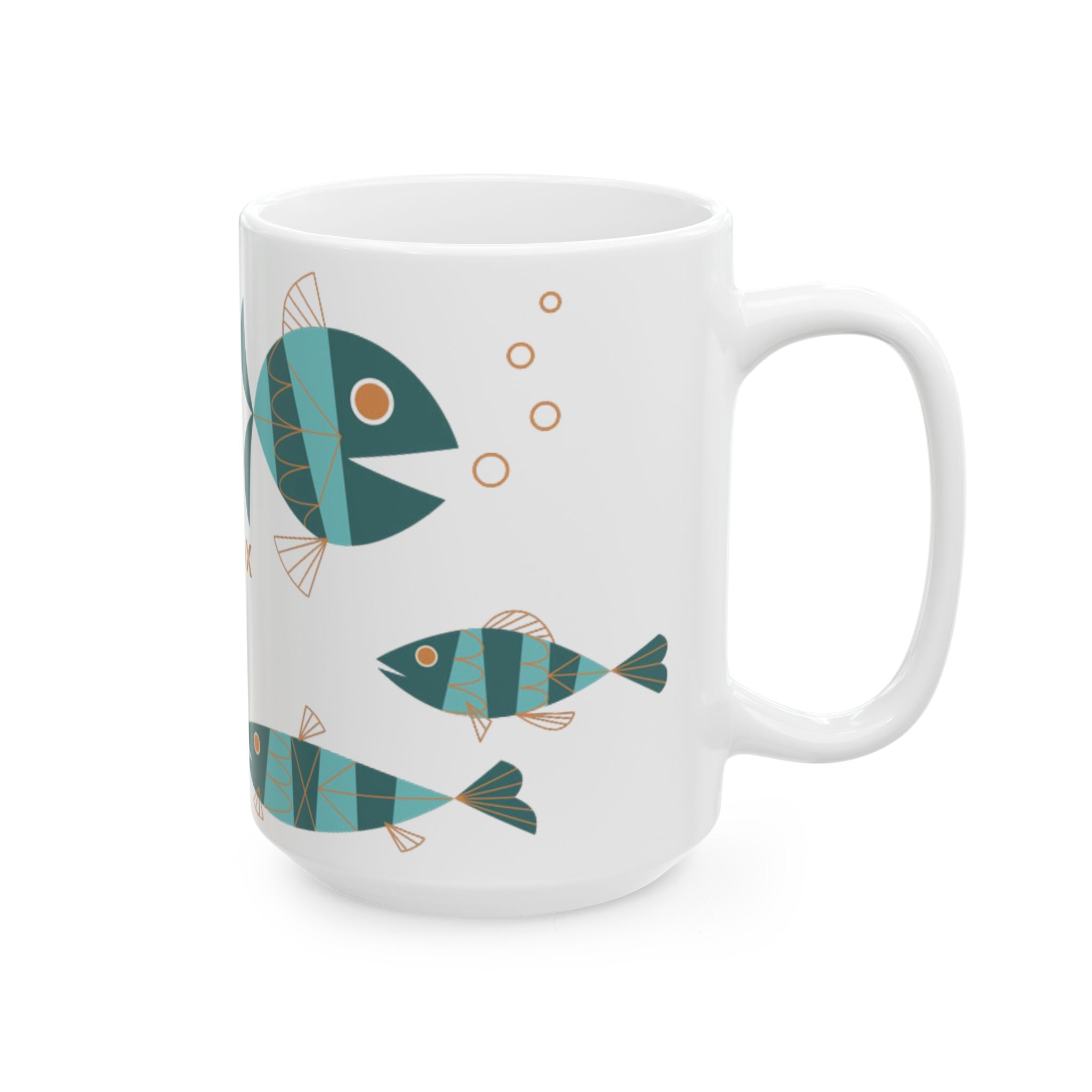 Metlox Pottery Teal Geometric Fish Mug | Ceramic Coffee Tea Cup