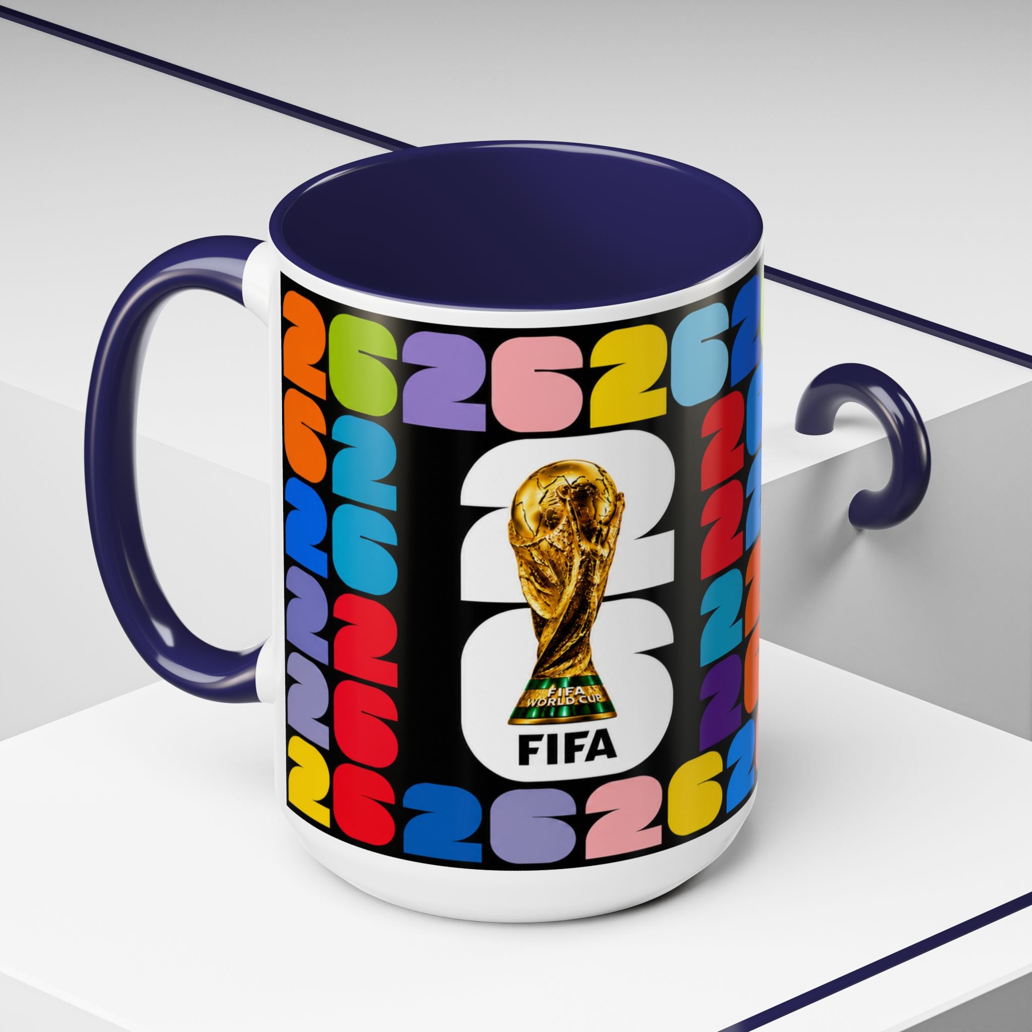 2026 World Cup Accent Coffee Mug – Colorful FIFA Trophy Design (11/15oz)