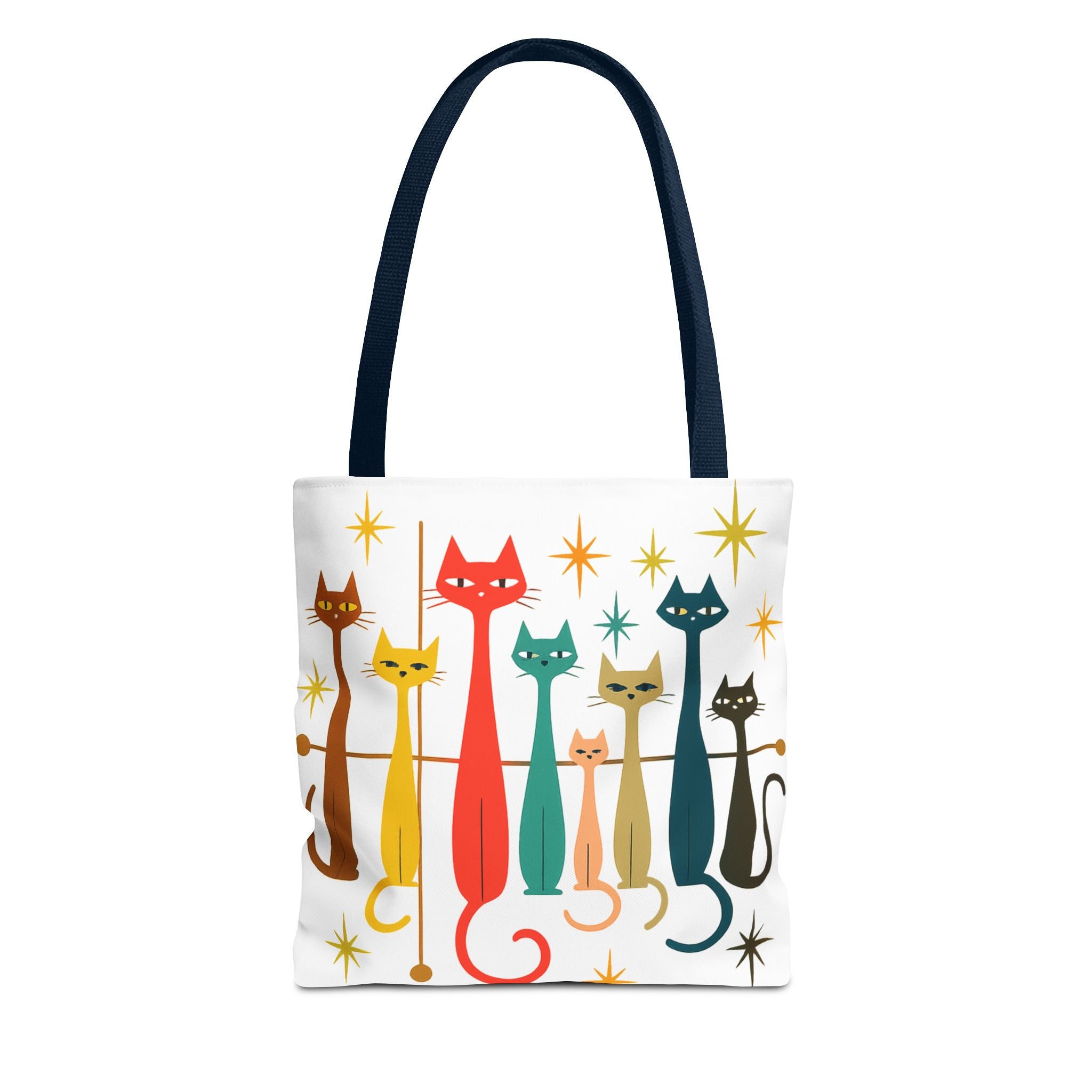 Retro Long Cats Tote Bag | Colorful Mid-Century Cat Pattern