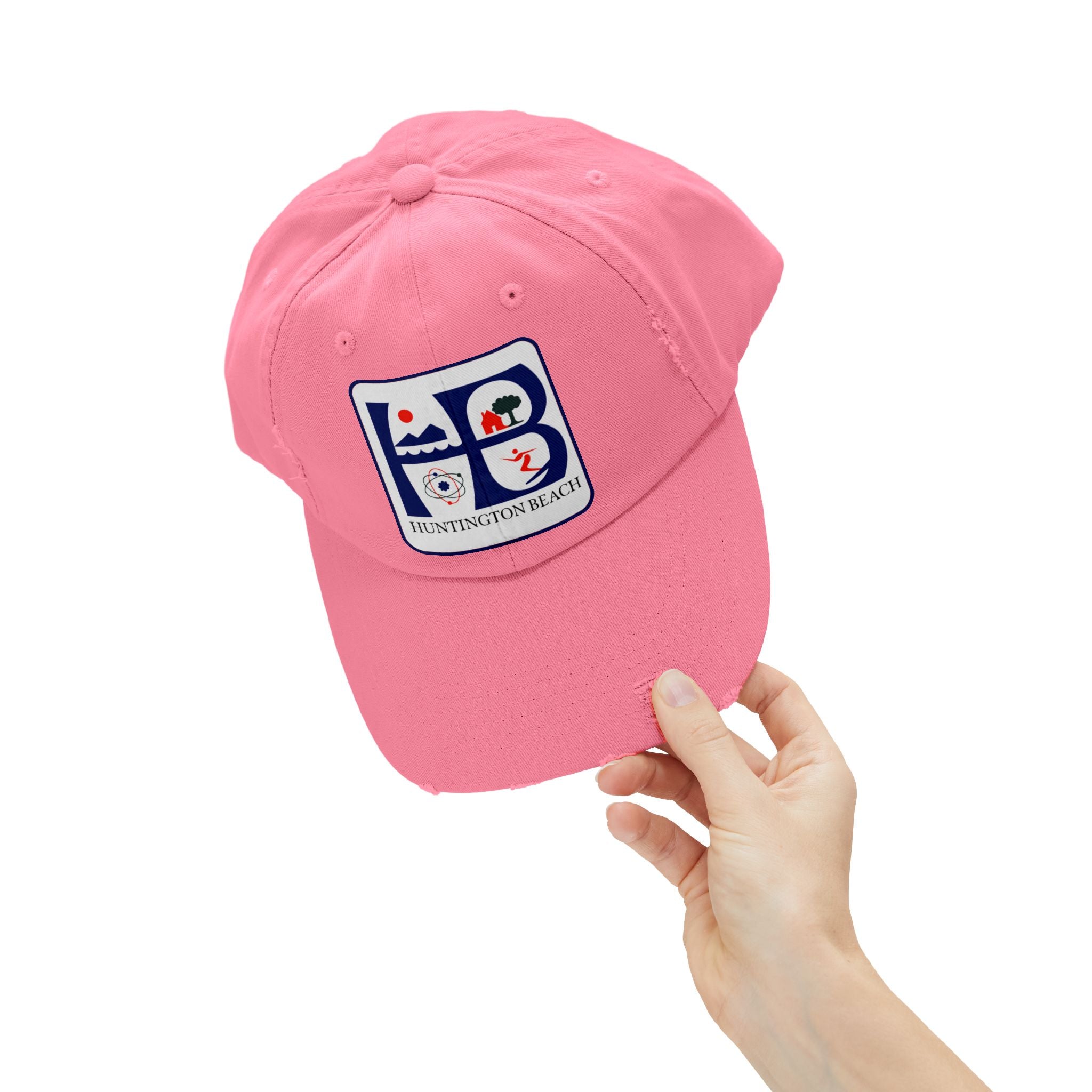 Huntington Beach Distressed Mom and Dad Hat — Vintage Surf & Coastal Patch Cap