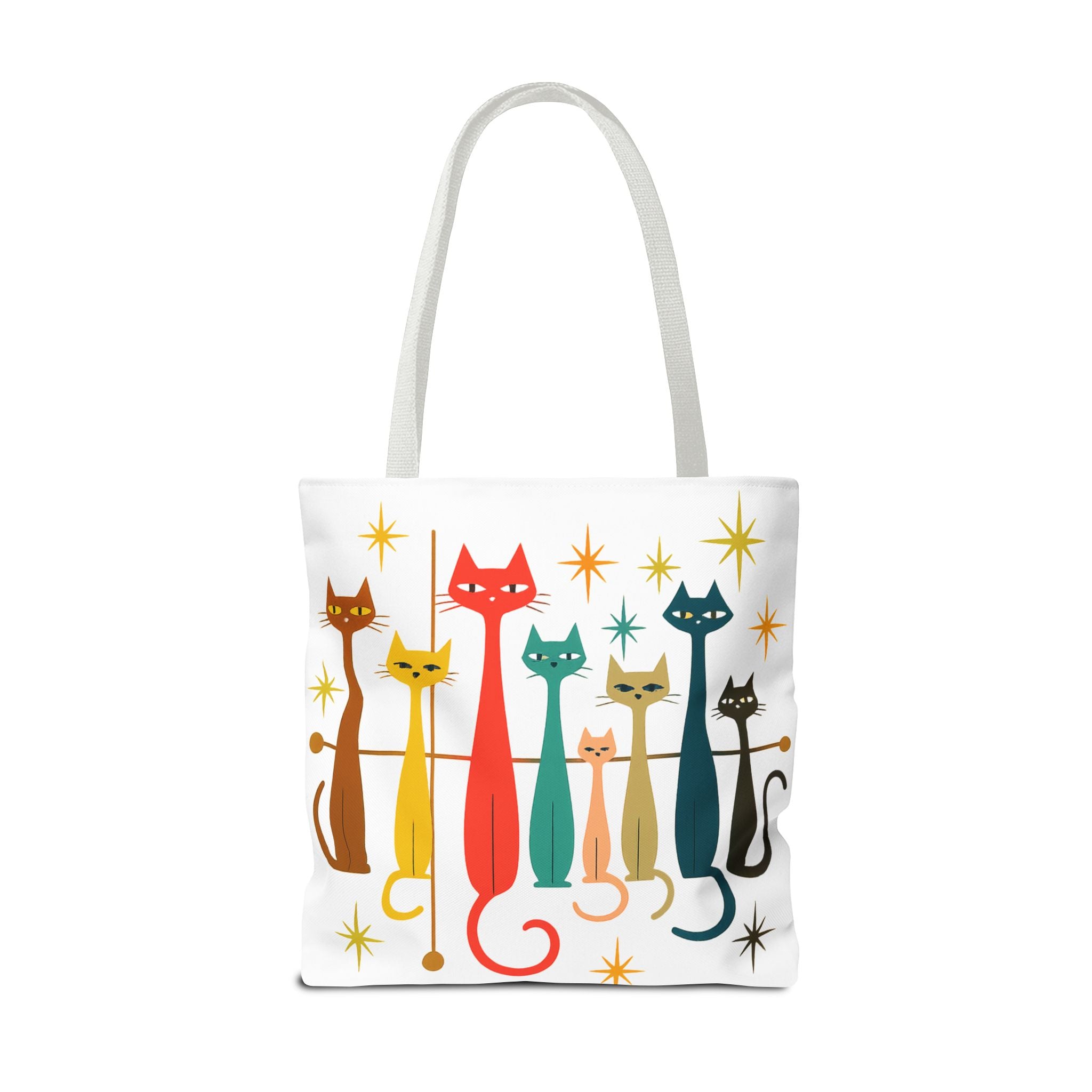 Retro Long Cats Tote Bag | Colorful Mid-Century Cat Pattern