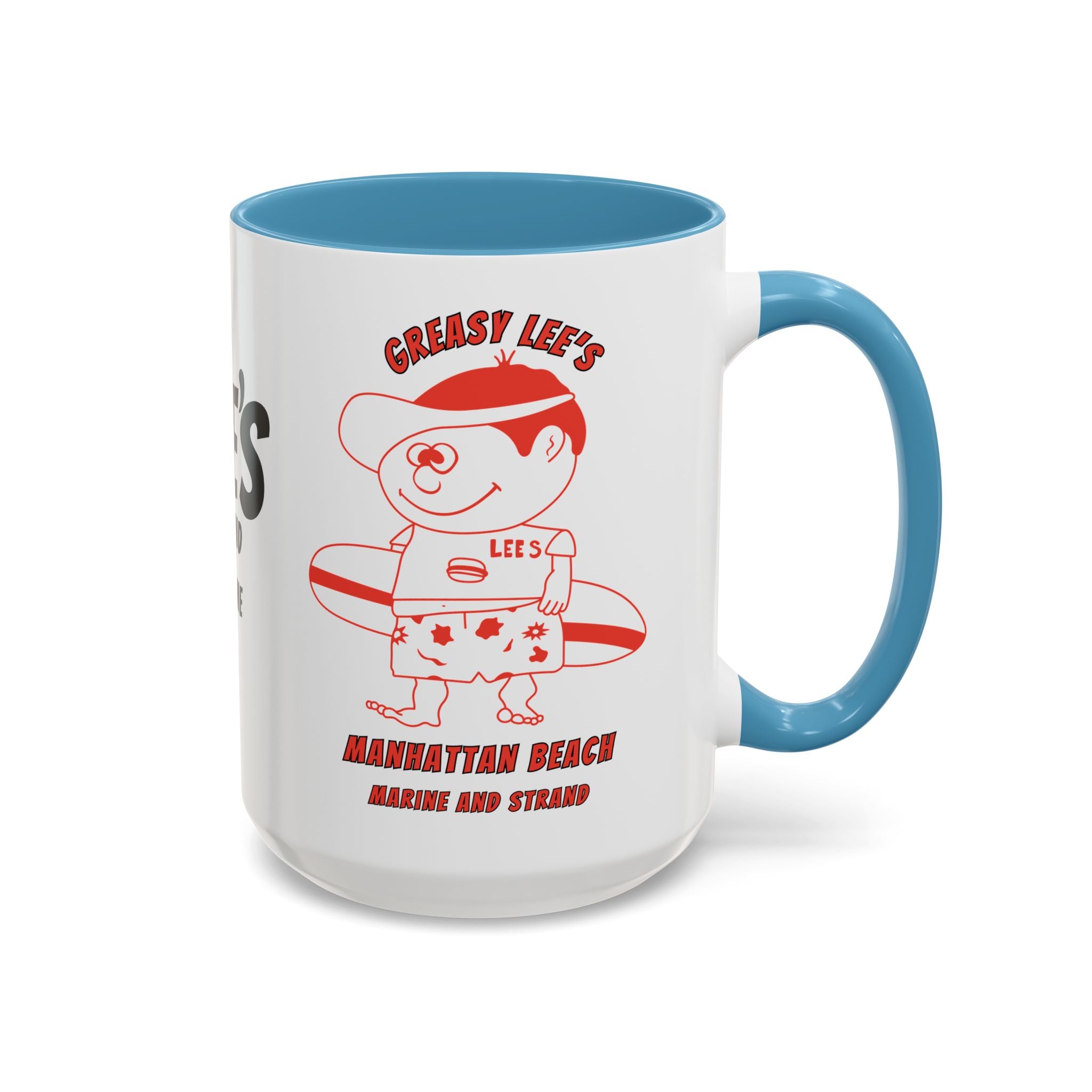 Greasy Lee's Surfer Logo Mug | Marine and Strand Manhattan Beach Old School  Accent Coffee Mug 11oz 15oz