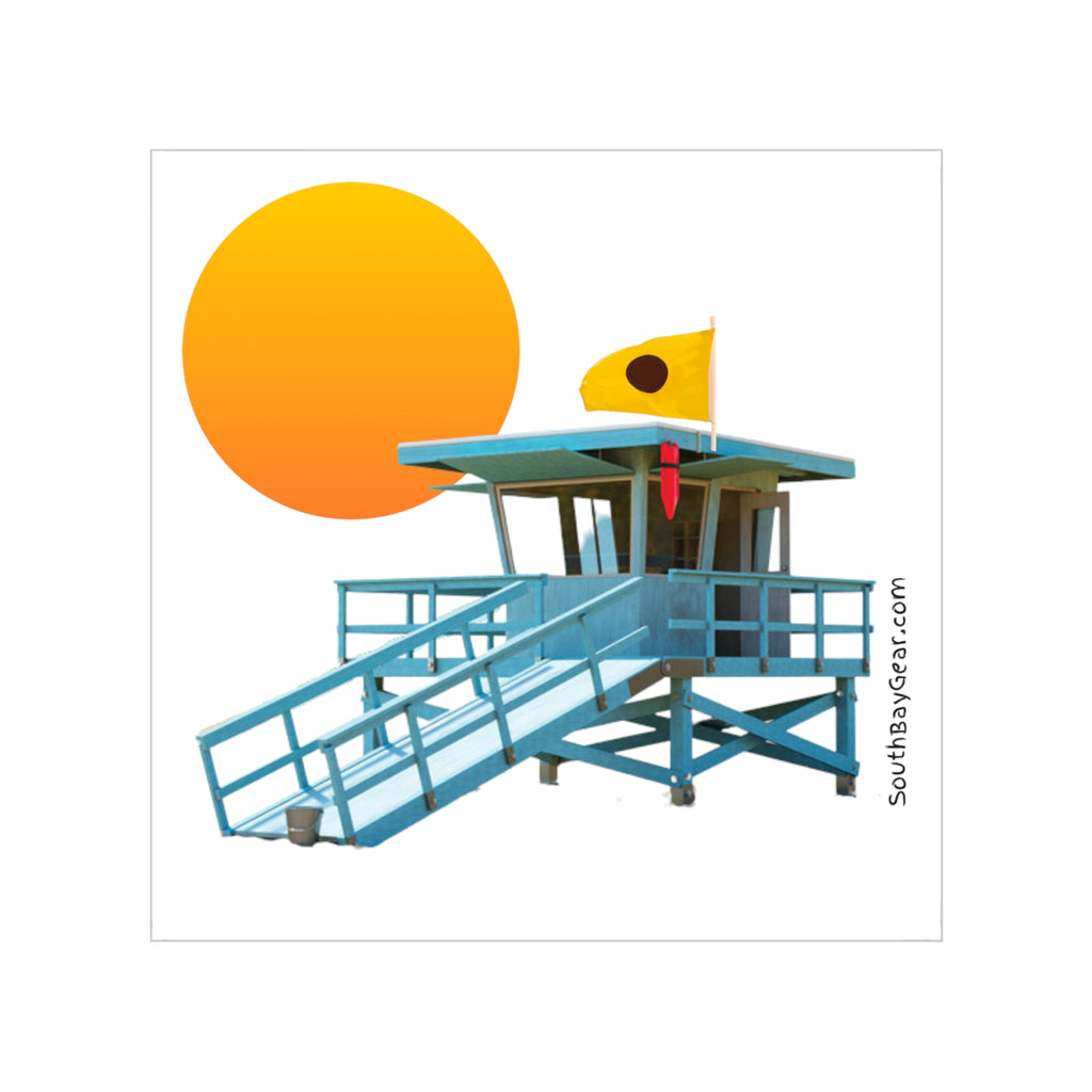 South Bay Lifeguard Stand Blackball Flag Transparent Outdoor Stickers Square 1pc