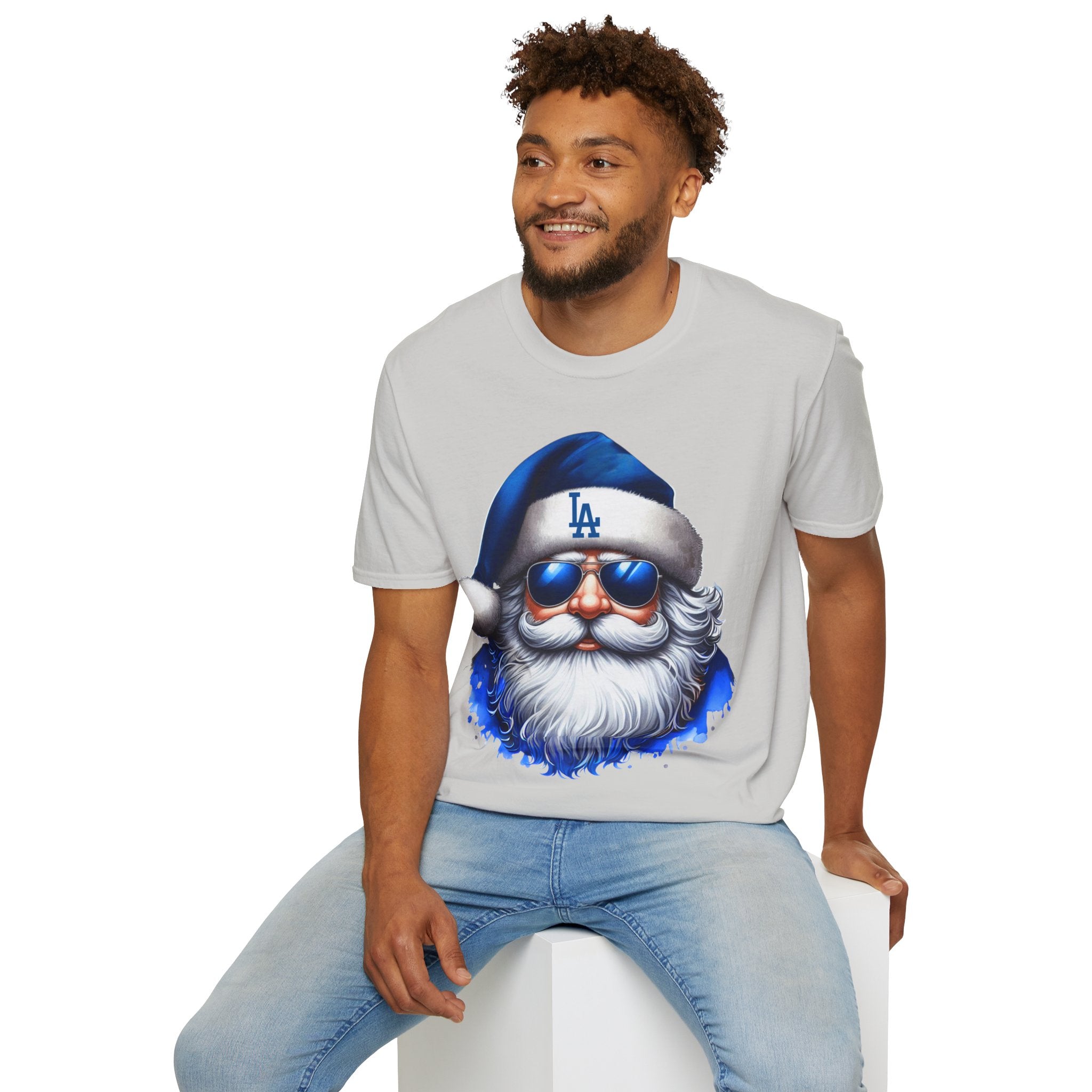 LA Dodgers Blue Santa T-Shirt — Cool Sunglasses Holiday Tee
