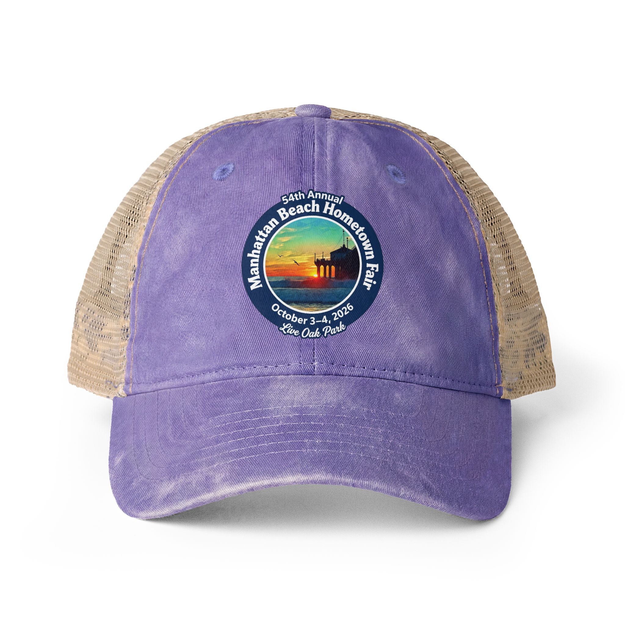 Women's Washed Mesh-Back Cap - Manhattan Beach Hometown Fair 2026 Design