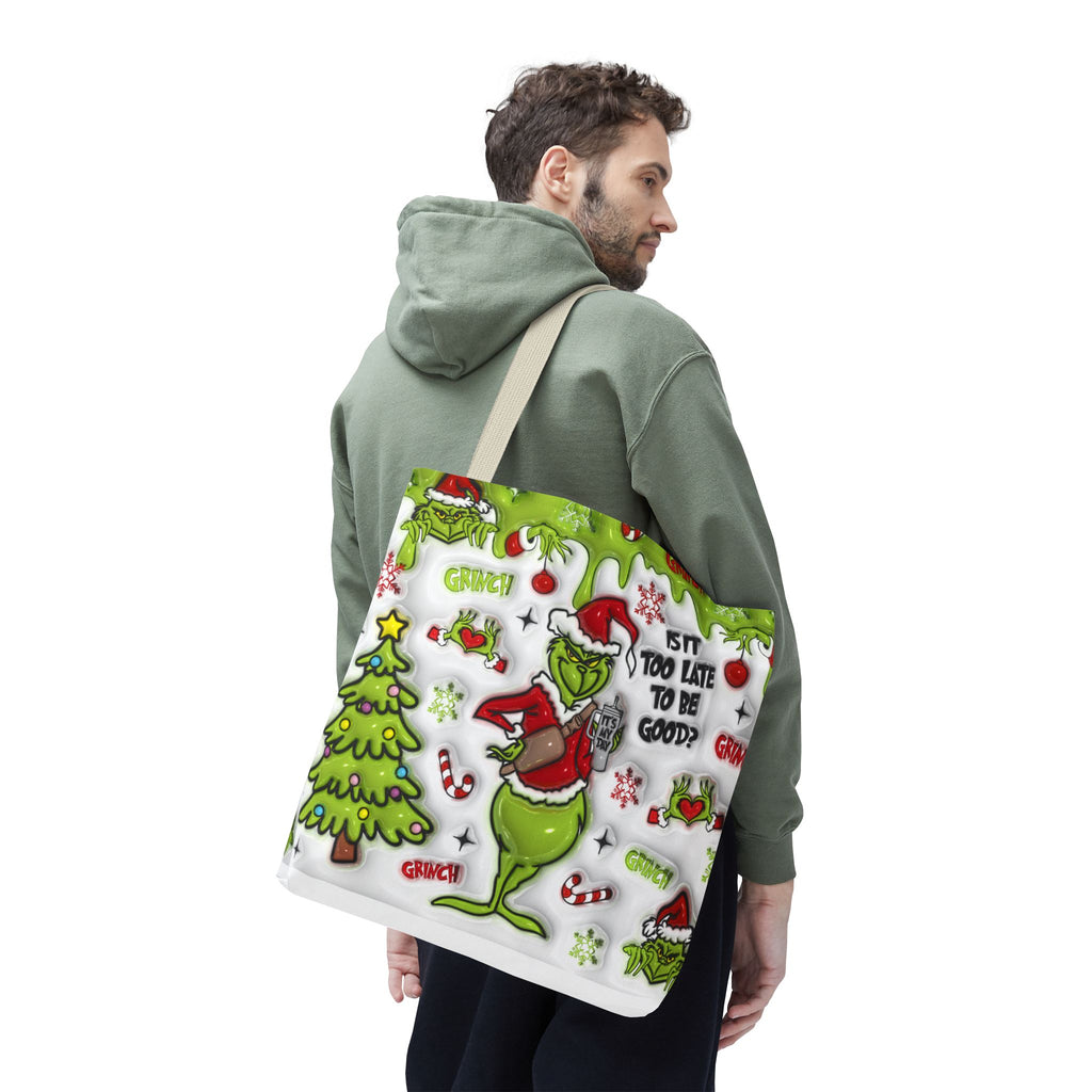 Christmas Tote Bag, Holiday Shopping Bag, Grinch Gift, Festive Reusable Bag, Cute Winter Accessory