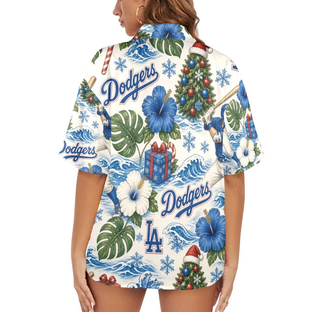 Los Angeles Dodgers Women's All Over Print Hawaiian Shirt （Made in USA Ships to USA Only）
