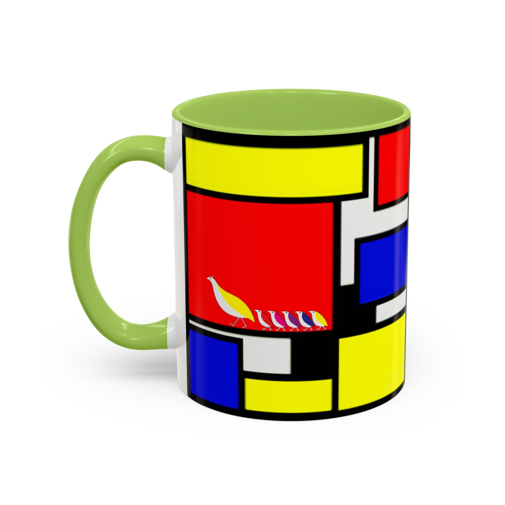 IKIYK School Bus Mondrian Style Geometric Pattern Mug | Accent Coffee Mug 11oz 15oz 1970s