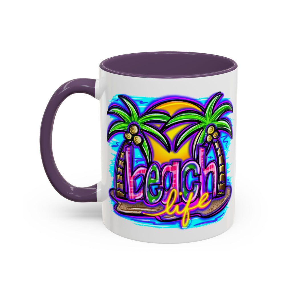 Beach Life Coffee Mug — Tropical Palm Sunset Accent Mug (11/15oz)
