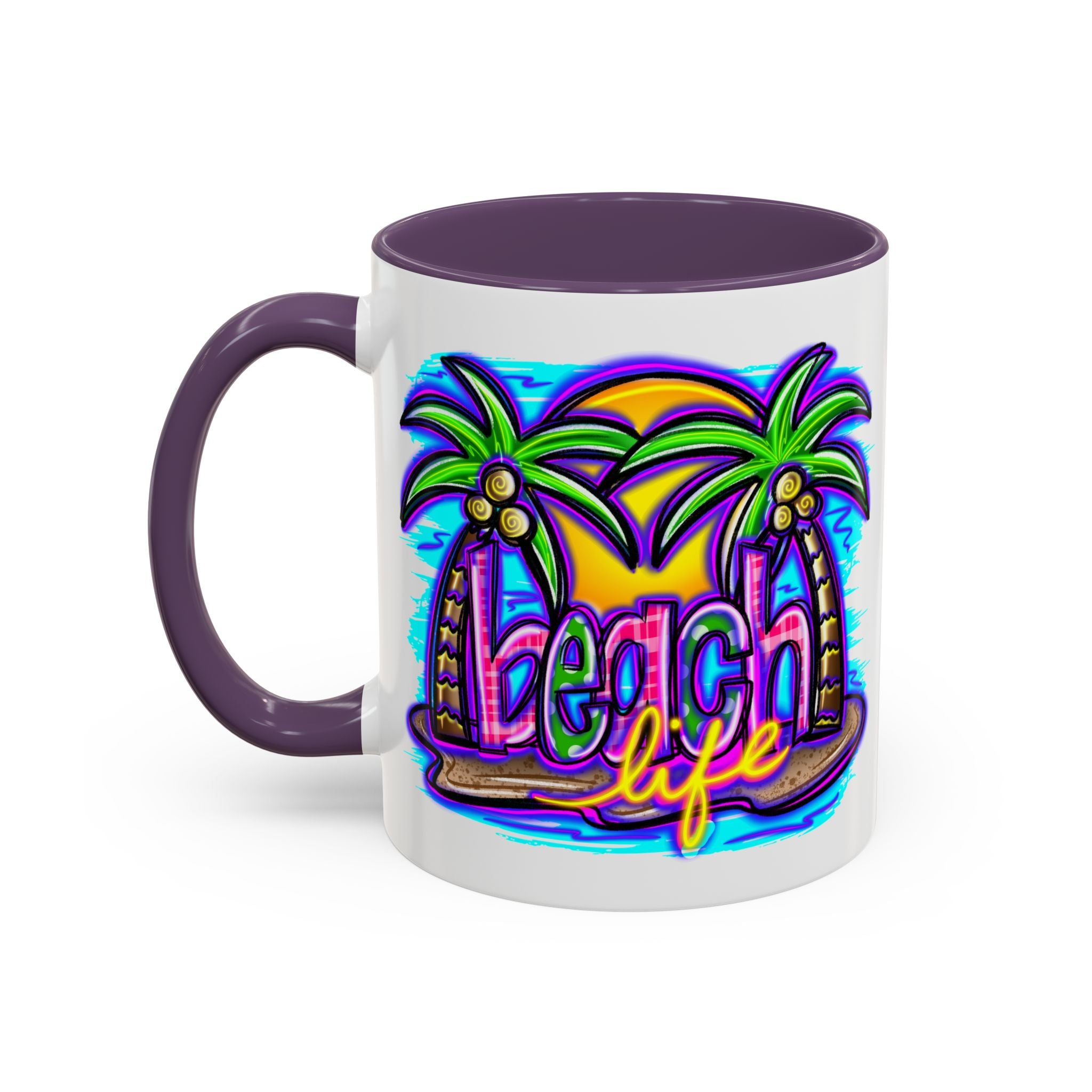 Beach Life Coffee Mug — Tropical Palm Sunset Accent Mug (11/15oz)