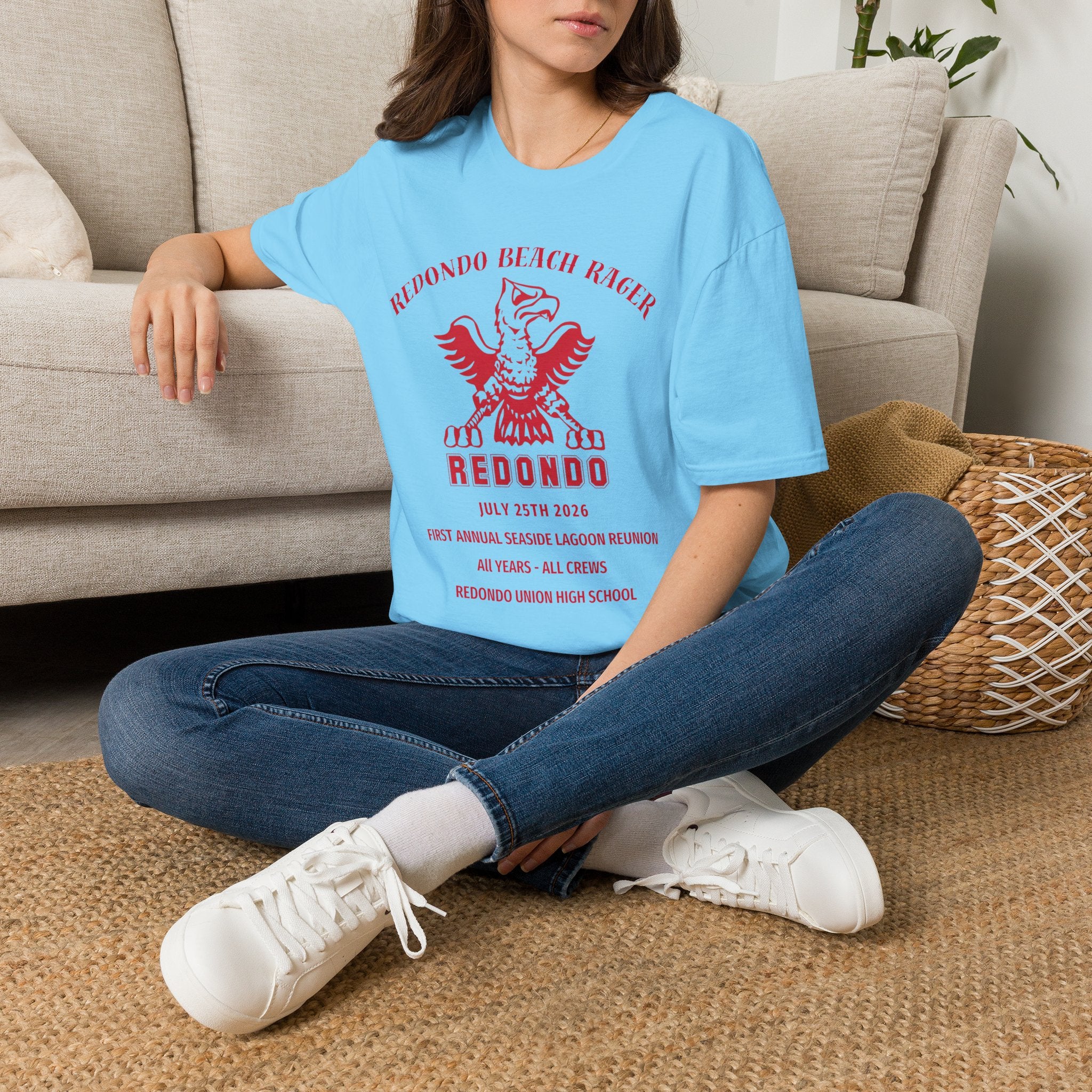 Redondo Beach Rager T-Shirt — Vintage School Spirit Graphic Tee - First Annual All Class Reunion 7-25-26 at Seaside Lagoon Redondo Beach