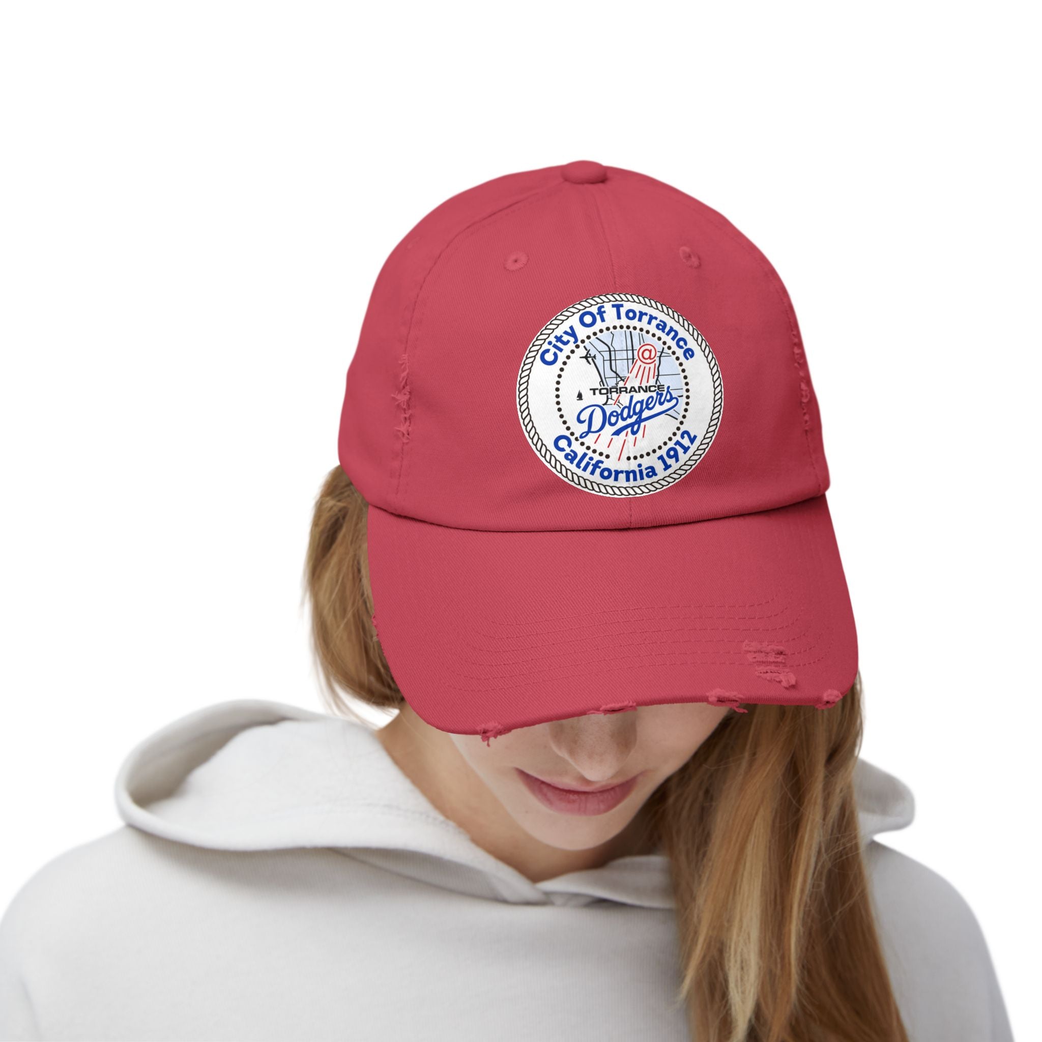Distressed Baseball Cap with Torrance Dodgers Patch
