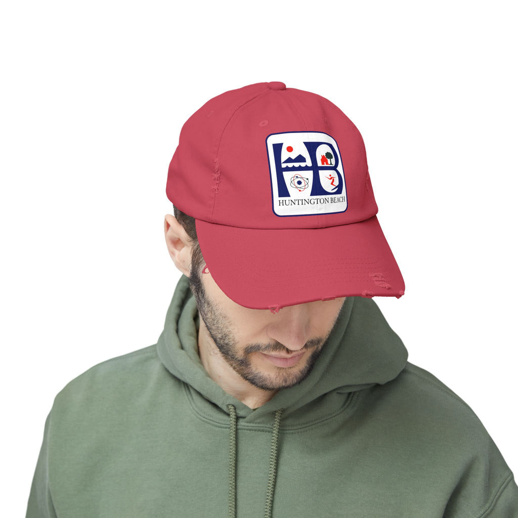 Huntington Beach Distressed Mom and Dad Hat — Vintage Surf & Coastal Patch Cap