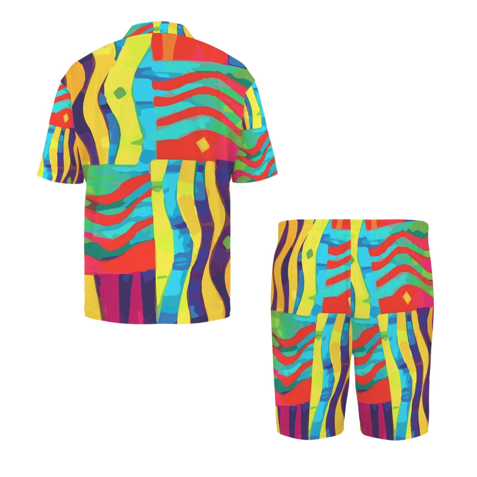 Art Deco Men's V-Neck Short Pajama Set (Made in USA，Ships to USA Only)