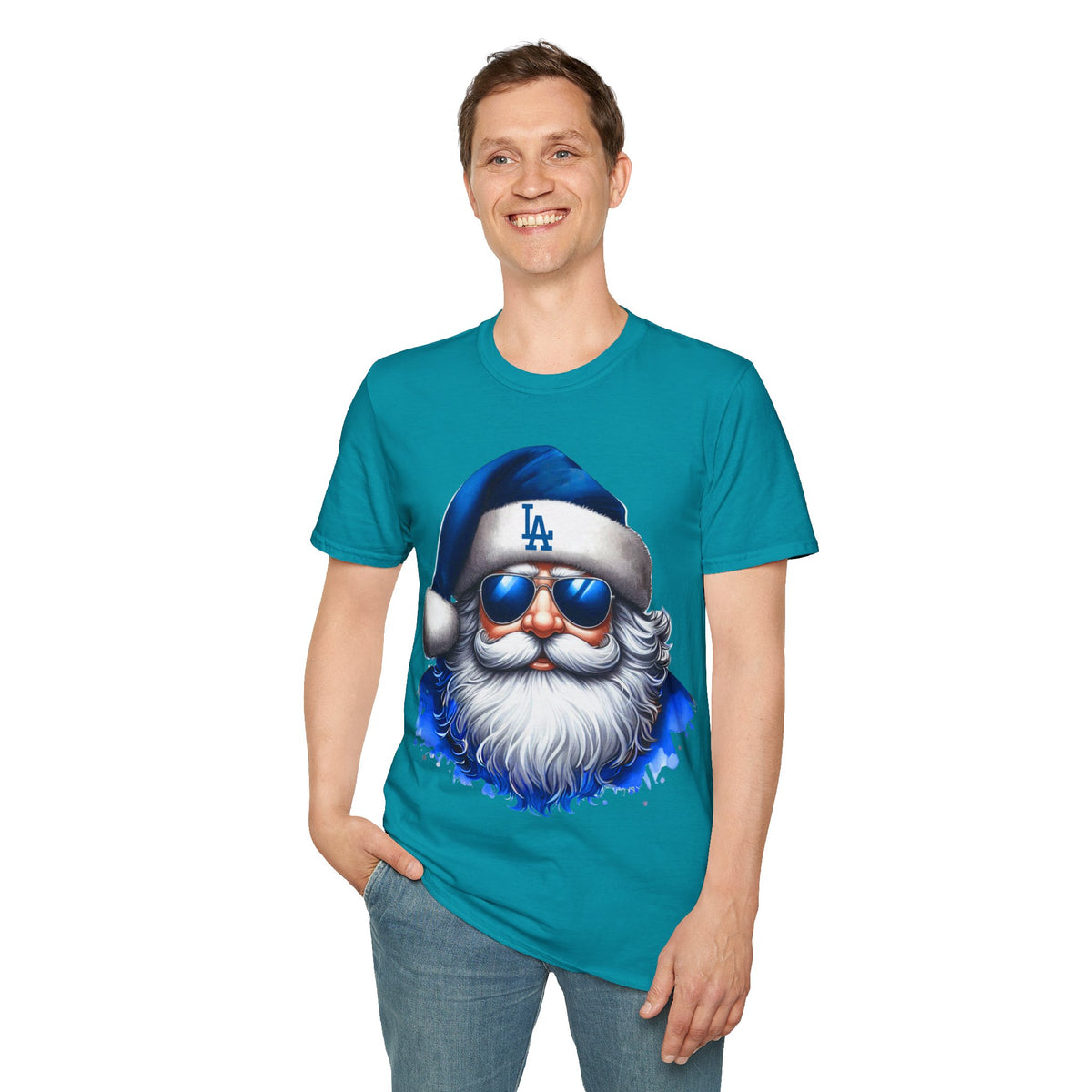 LA Dodgers Blue Santa T-Shirt — Cool Sunglasses Holiday Tee