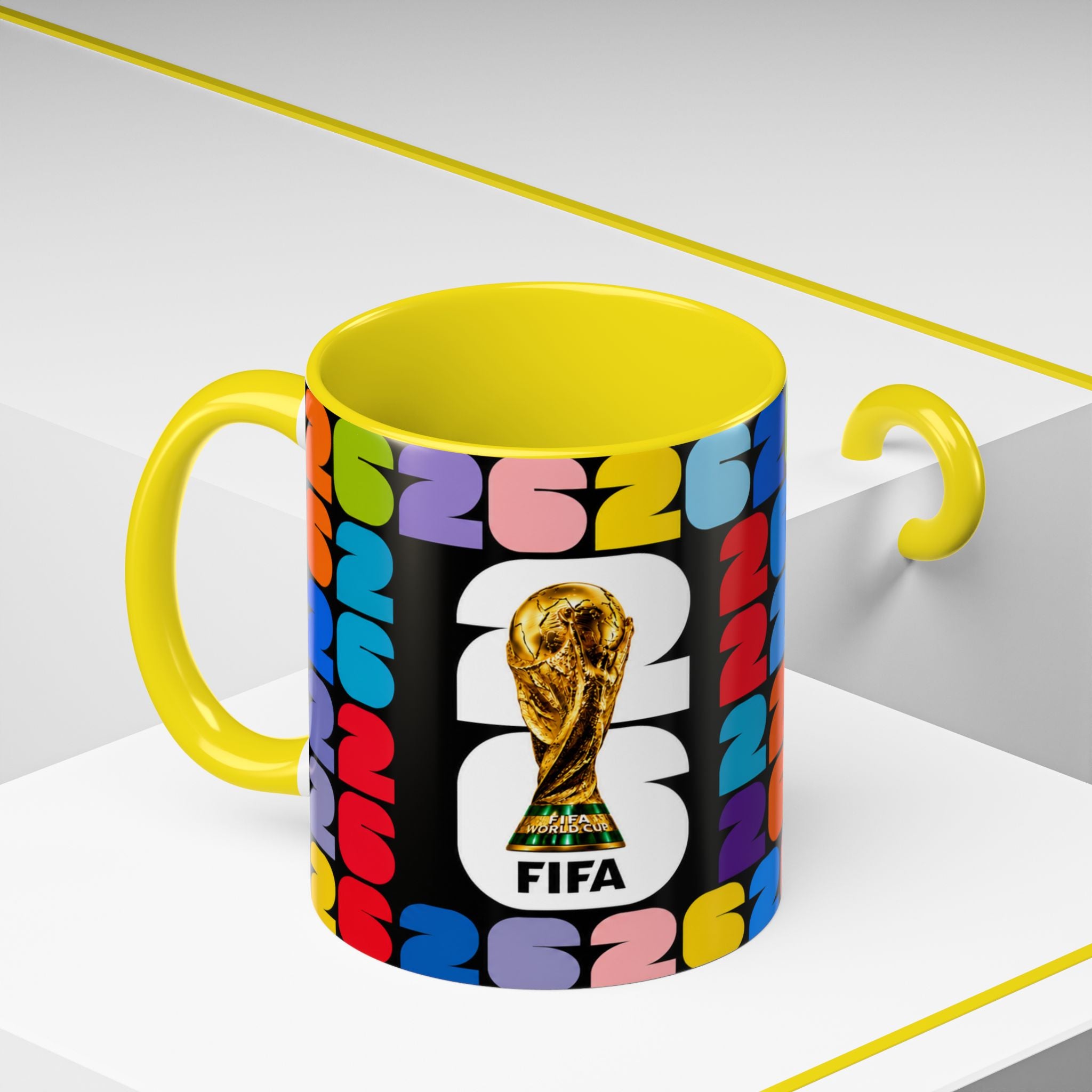 2026 World Cup Accent Coffee Mug – Colorful FIFA Trophy Design (11/15oz)
