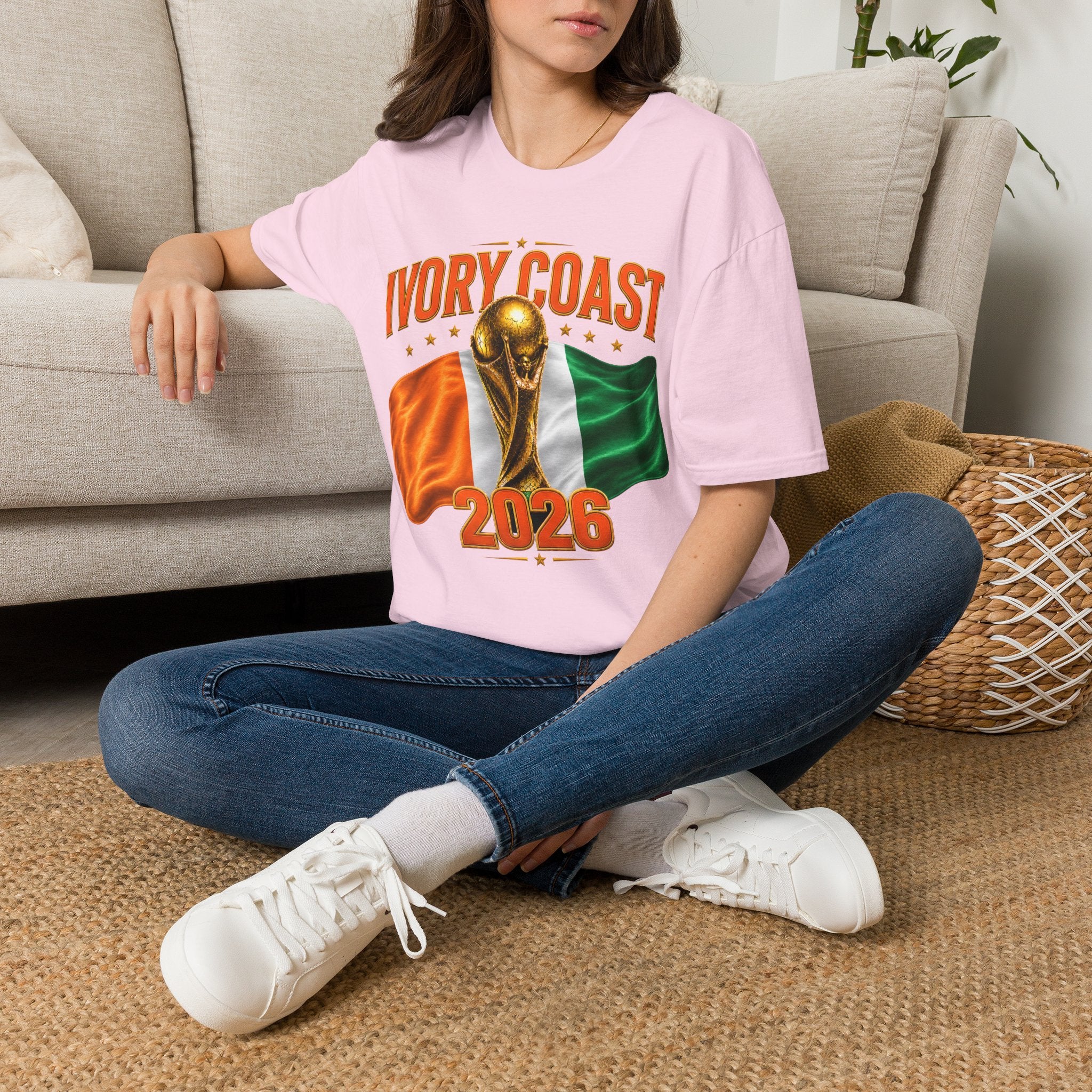 Ivory Coast 2026 World Cup T‑Shirt — FIFA Trophy & Flag Soccer Fan Tee