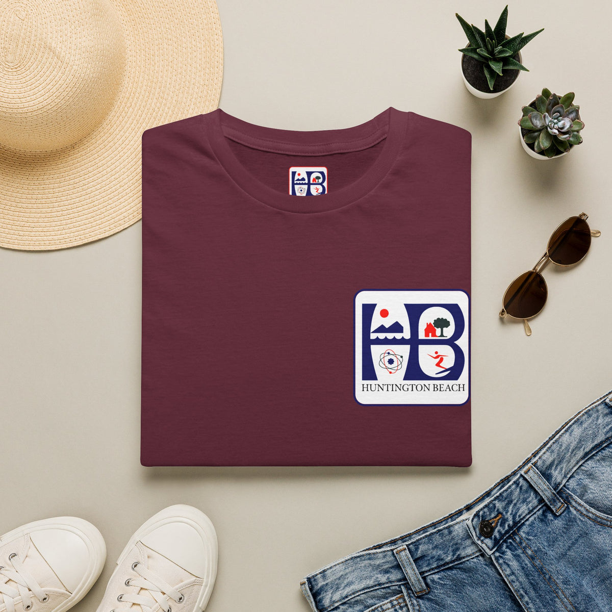 Huntington Beach Retro Logo T-Shirt — HB Surf & Sunset Tee (printed 3 side)