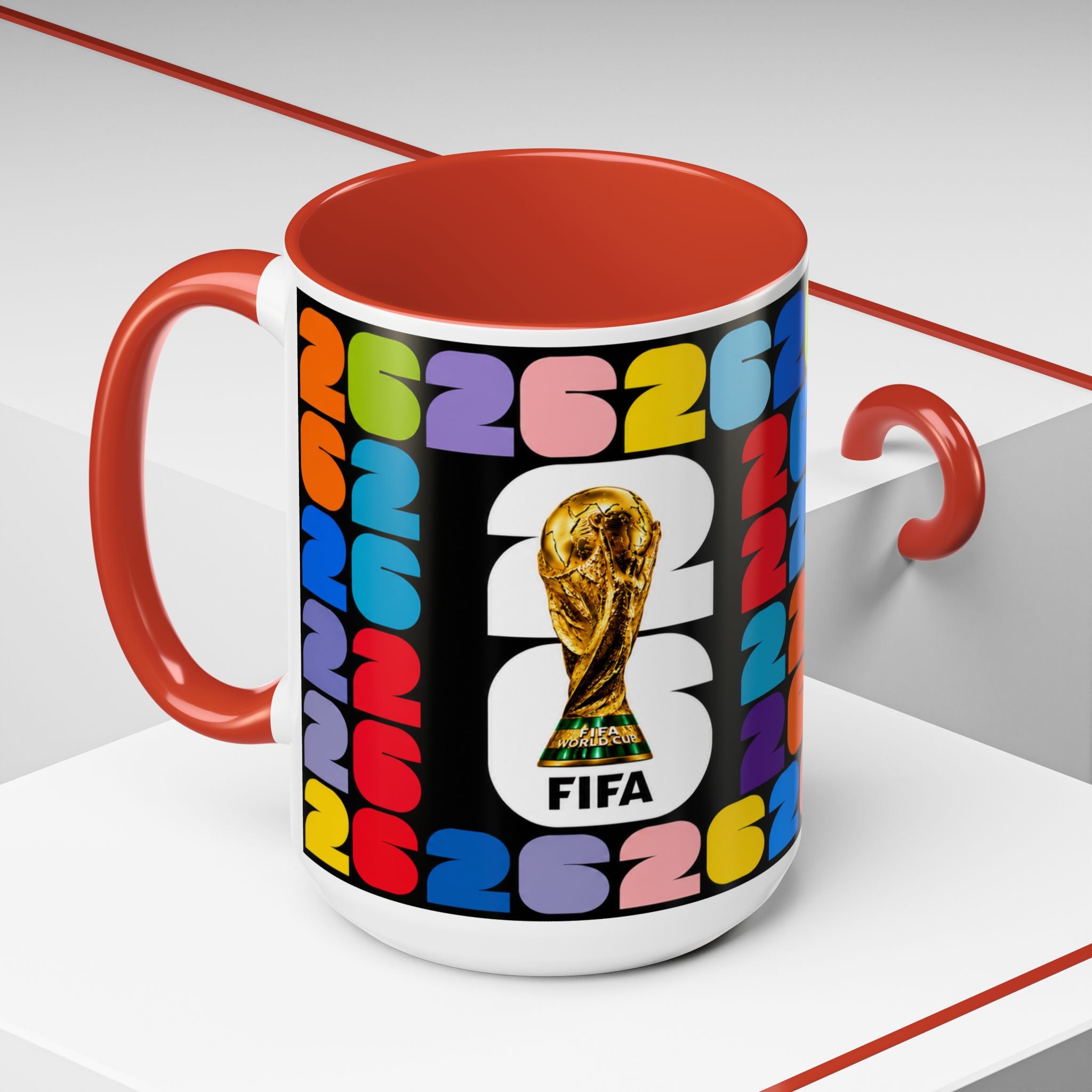 2026 World Cup Accent Coffee Mug – Colorful FIFA Trophy Design (11/15oz)