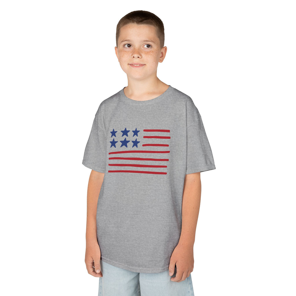 Stars and Stripes  Kids American Flag T-Shirt — Red & Blue Stars Stripe Patriotic Tee
