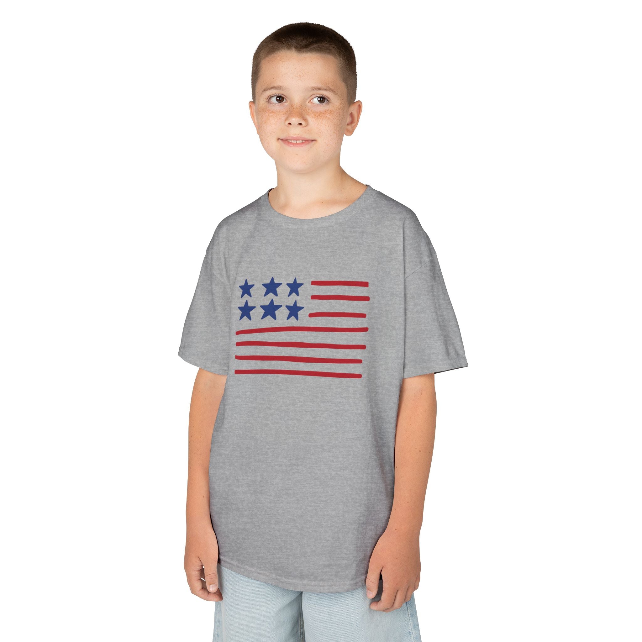 Stars and Stripes  Kids American Flag T-Shirt — Red & Blue Stars Stripe Patriotic Tee