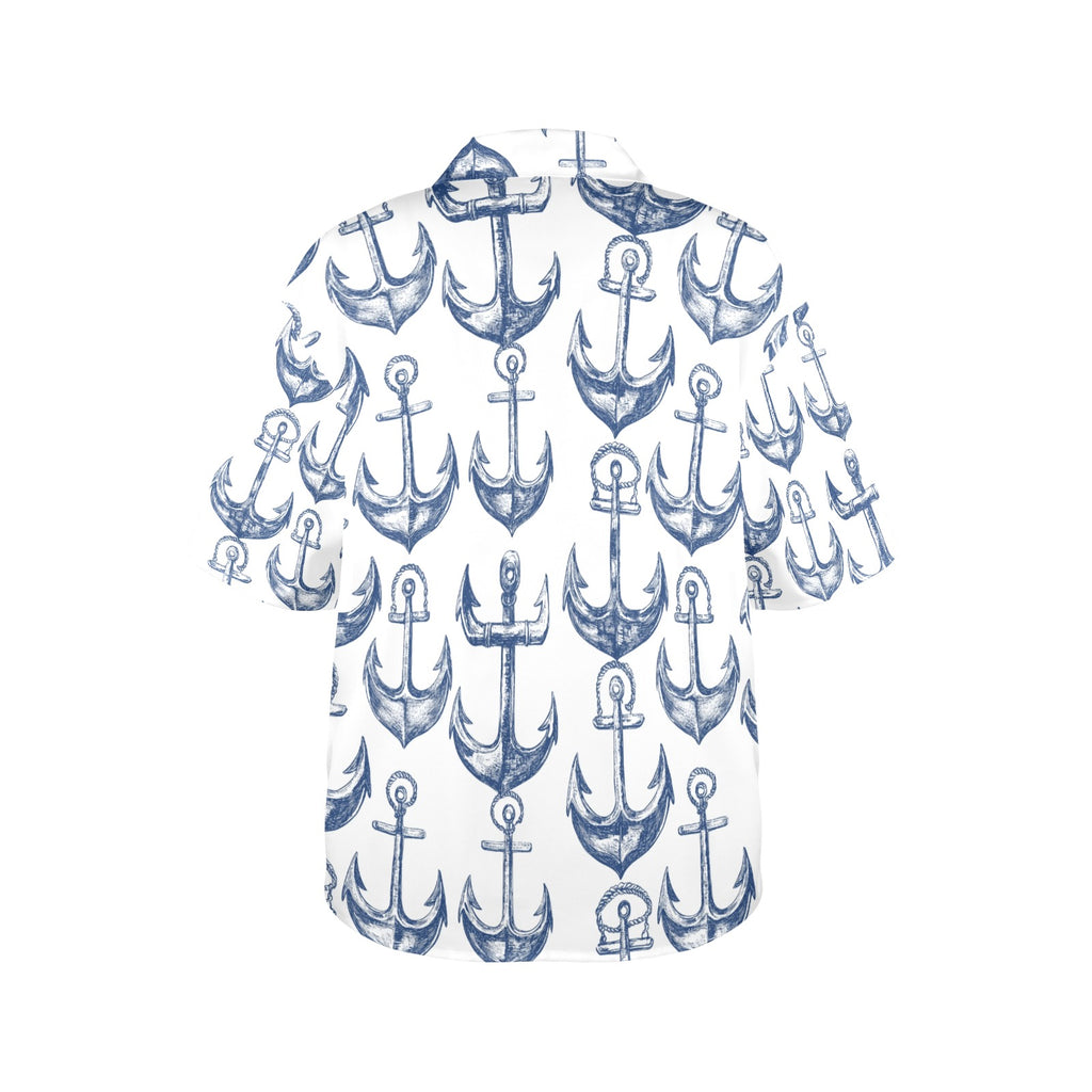 Anchors Away Nautical Women's All Over Print Hawaiian Shirt Made in USA