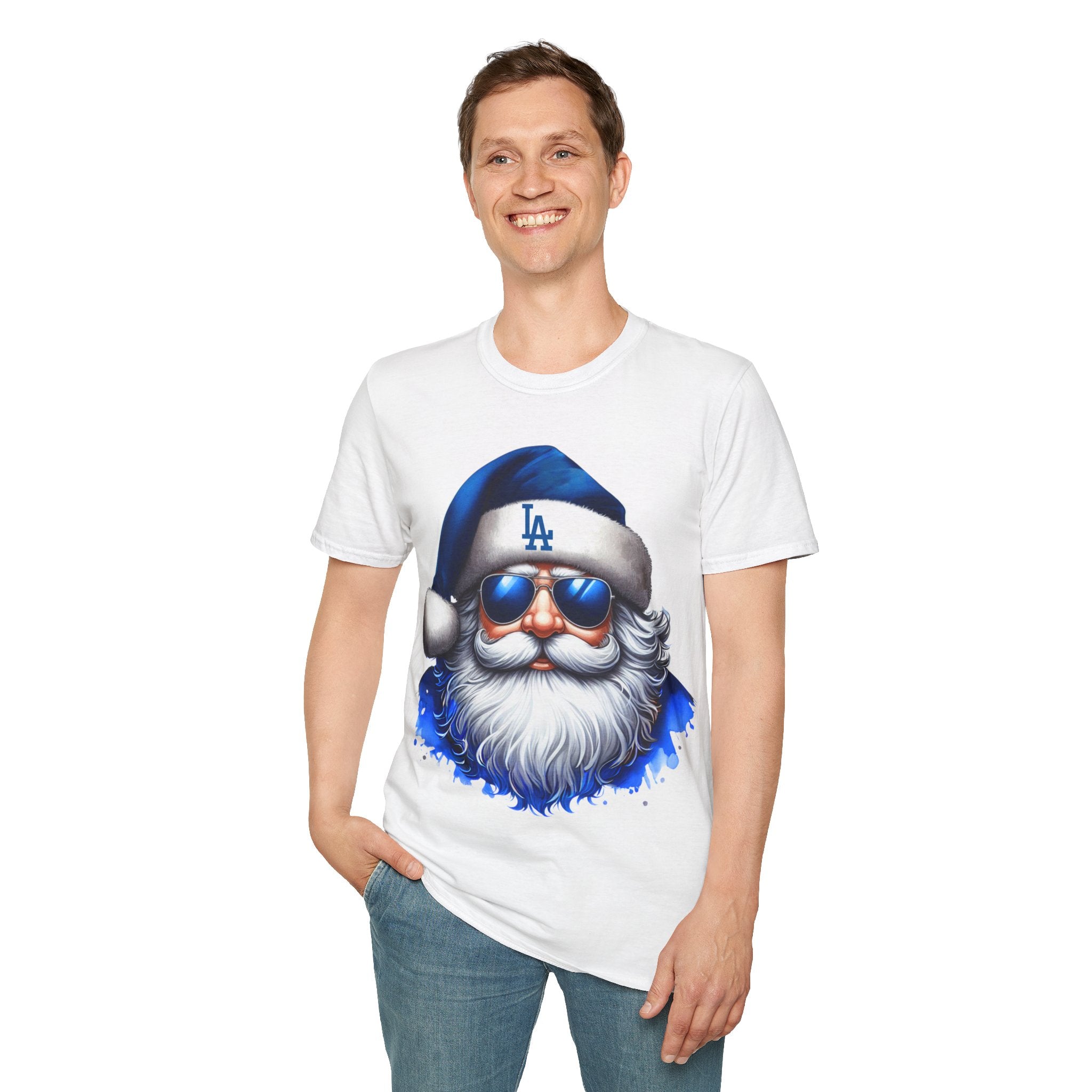 LA Dodgers Blue Santa T-Shirt — Cool Sunglasses Holiday Tee