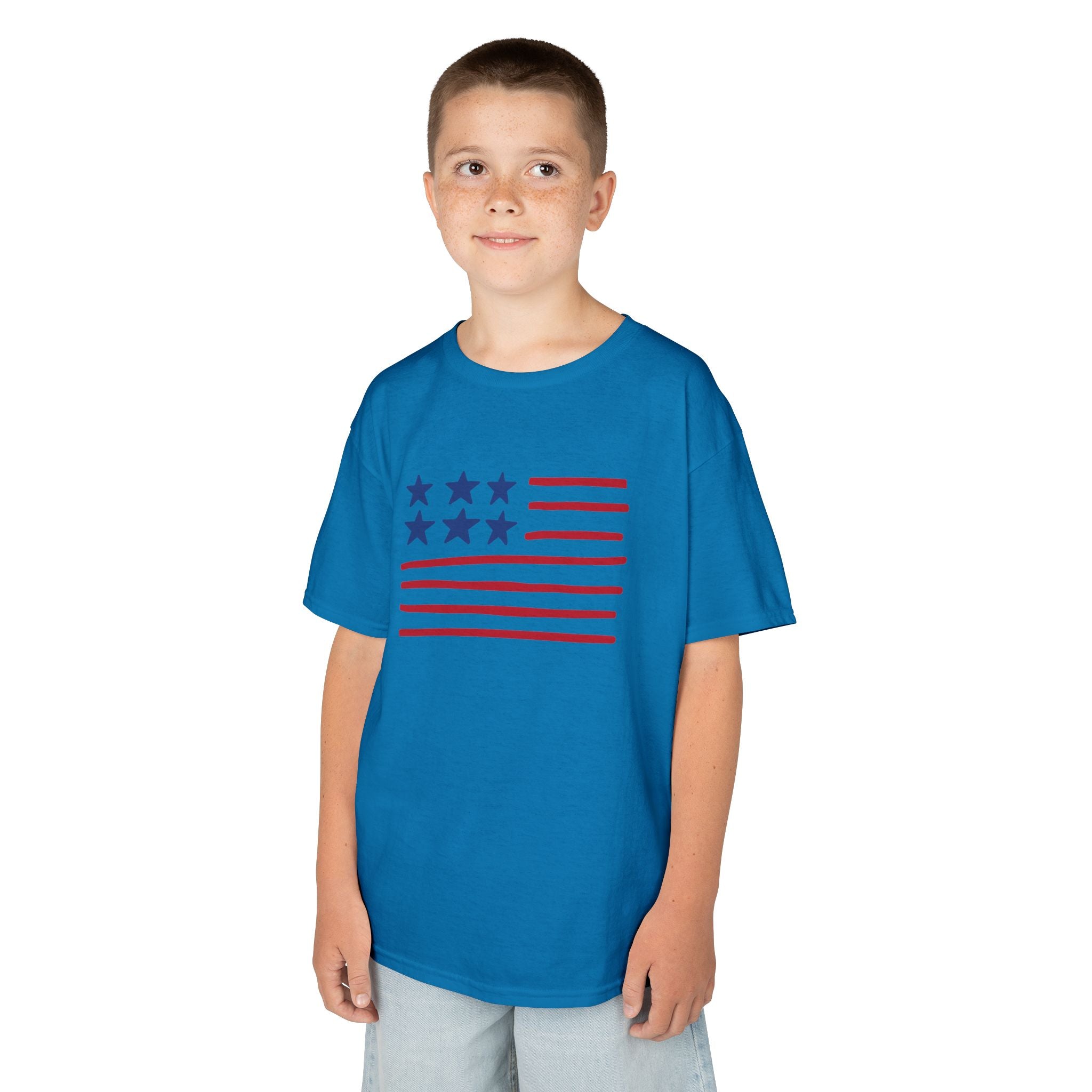 Stars and Stripes  Kids American Flag T-Shirt — Red & Blue Stars Stripe Patriotic Tee