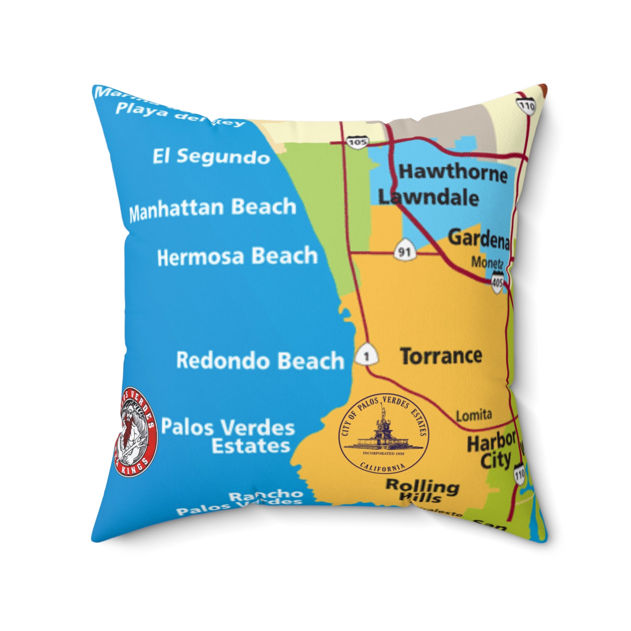 Palos Verdes Estates California MAP 90274 Spun Polyester Square Pillow