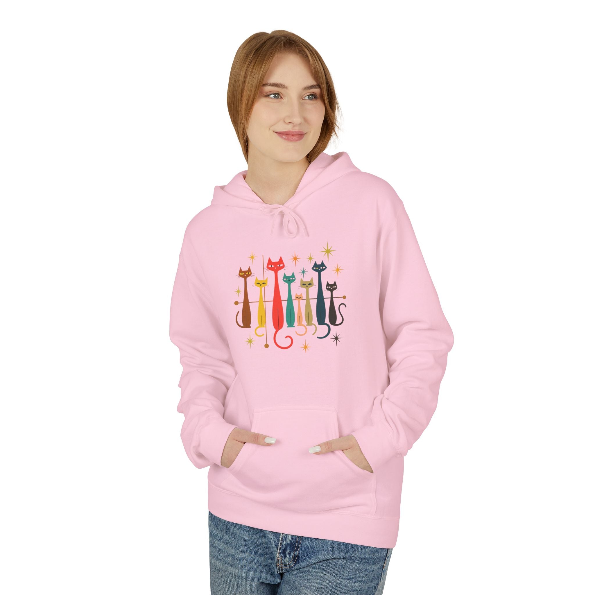 Retro Long Cats hoodie | Colorful Cat Illustration (printed front and back)