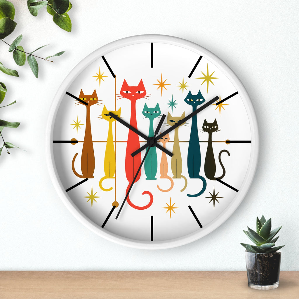 Mid Century Modern Cats Wall Clock | Retro Atomic Kitty Design