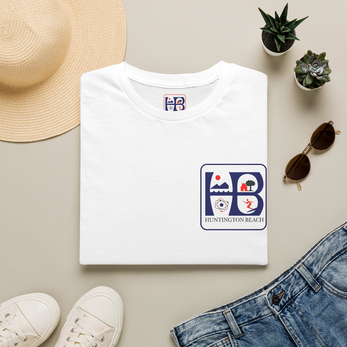 Huntington Beach Retro Logo T-Shirt — HB Surf & Sunset Tee (printed 3 side)